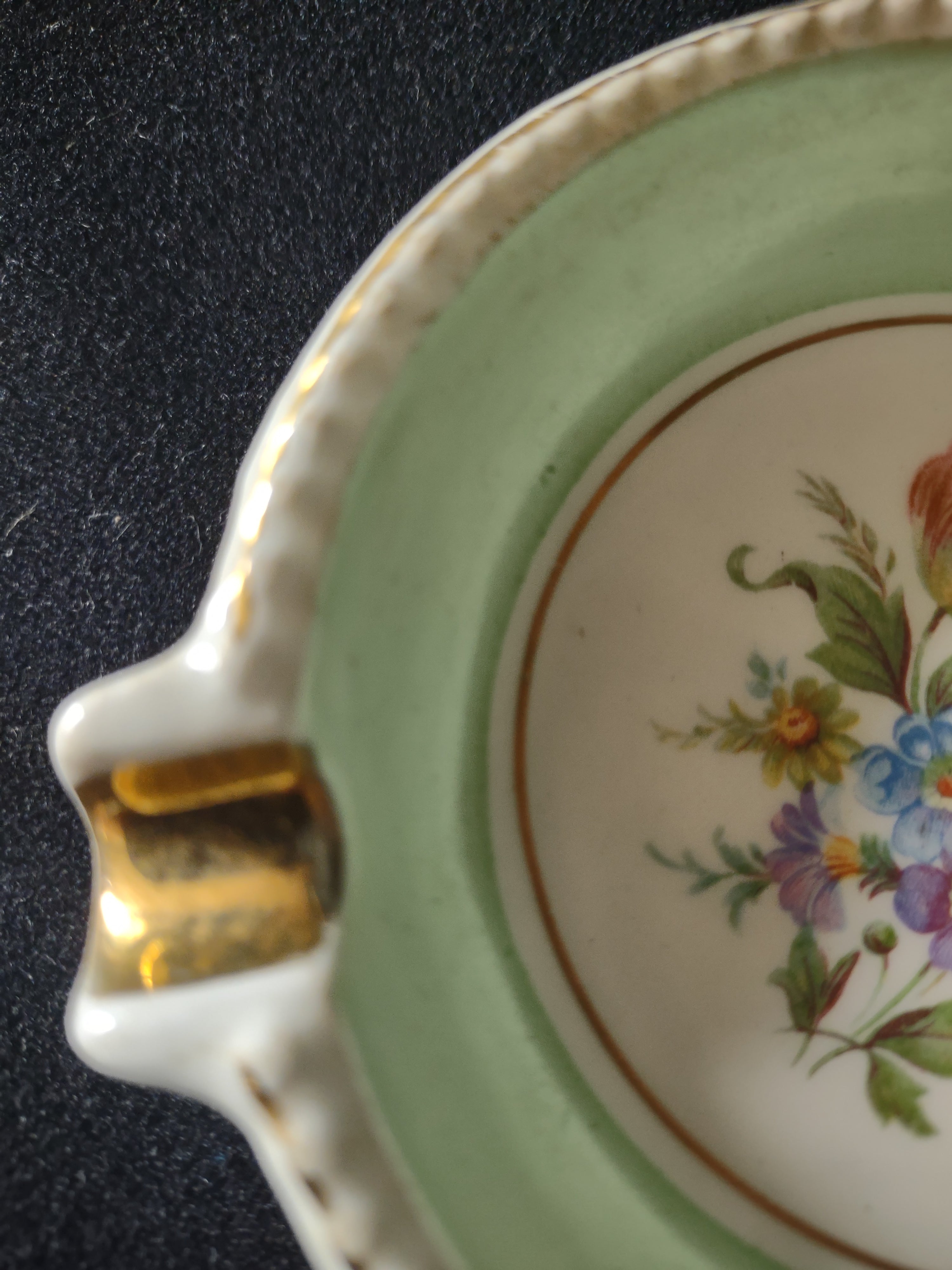 Vintage American Art Ware Porcelain Ashtray Set of 3 Floral Green Blue Yellow [6685]