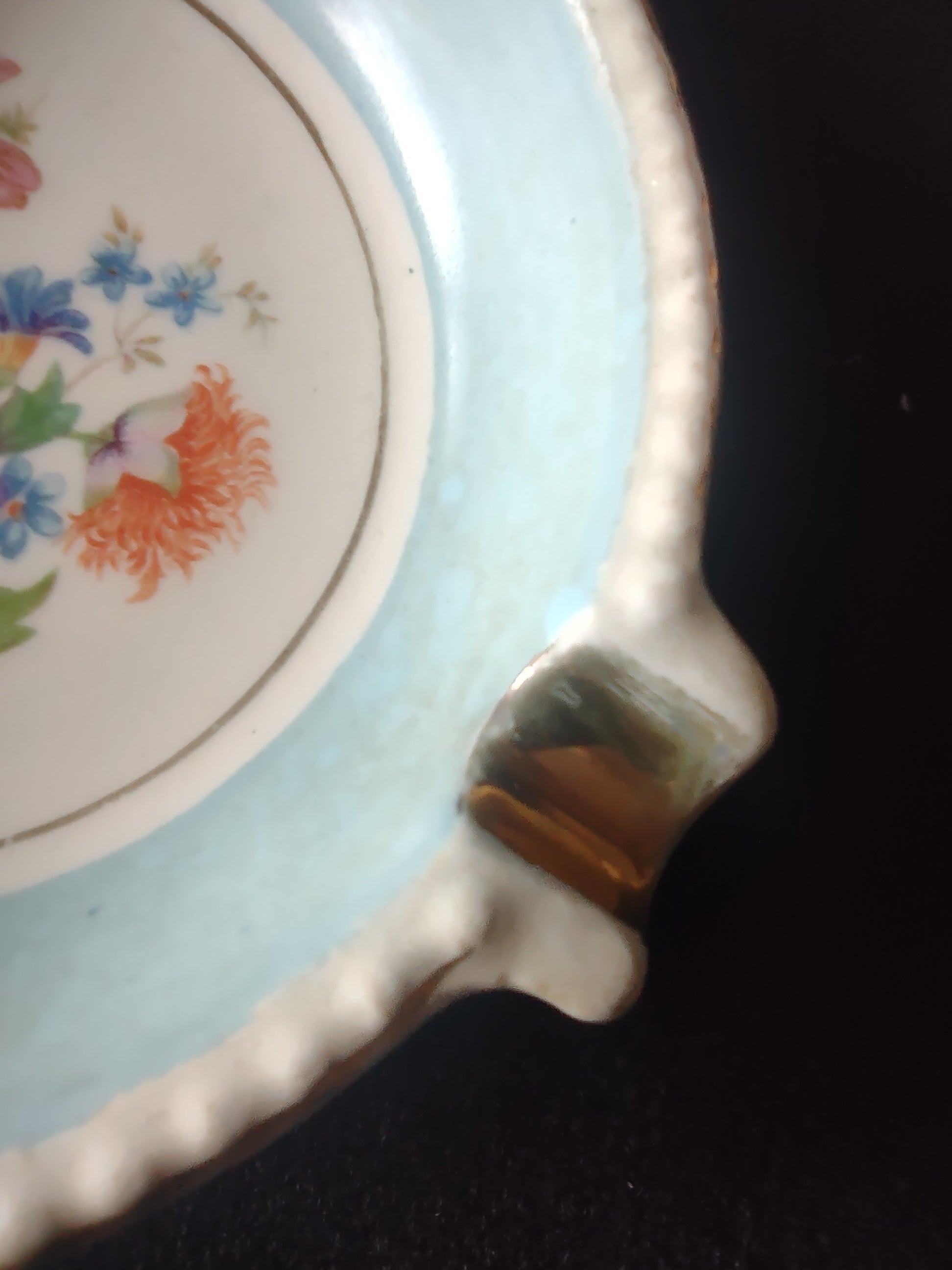 Vintage American Art Ware Porcelain Ashtray Set of 3 Floral Green Blue Yellow [6685]
