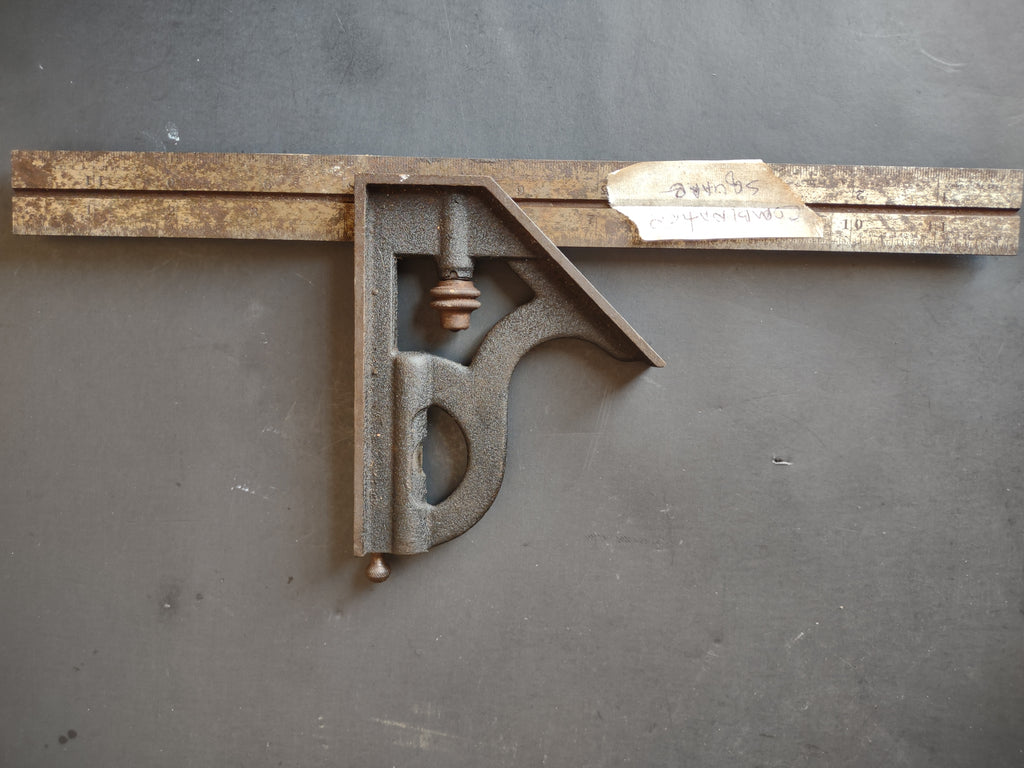 Vintage Combination Square Cast Iron Head 12" Blade Spirit Level Tool [6688]