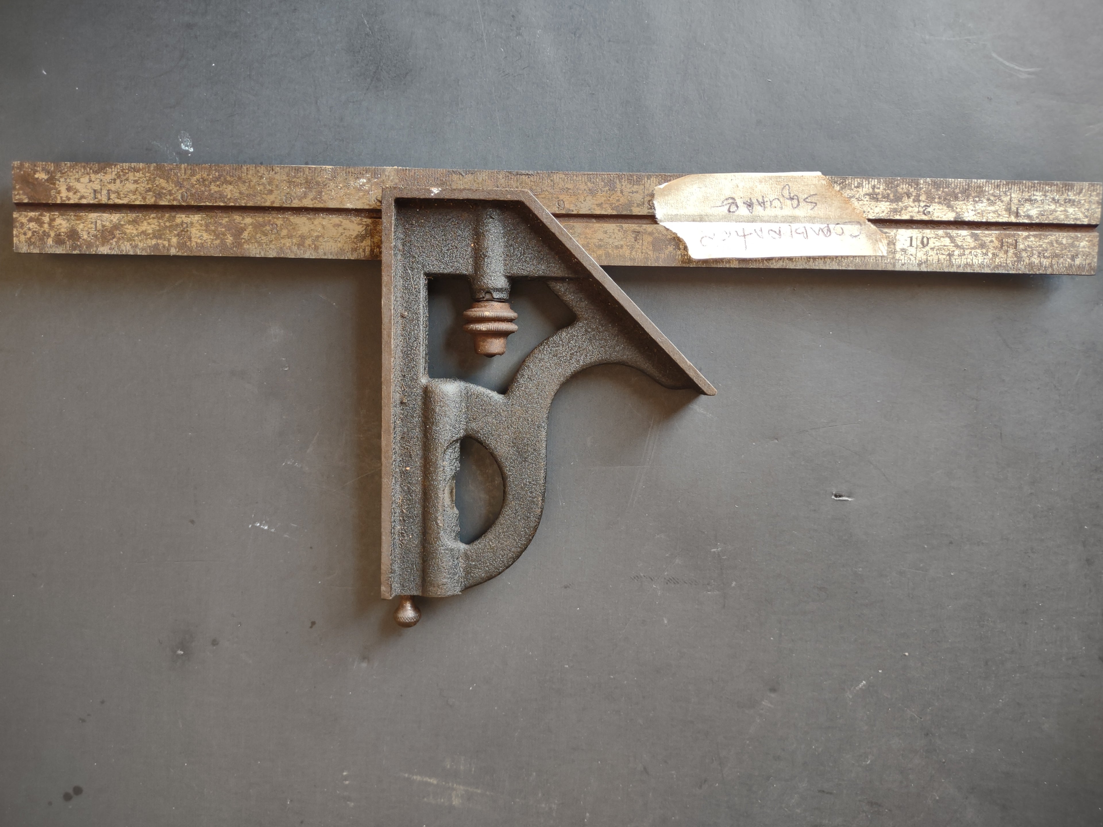 Vintage Combination Square Cast Iron Head 12" Blade Spirit Level Tool [6688]