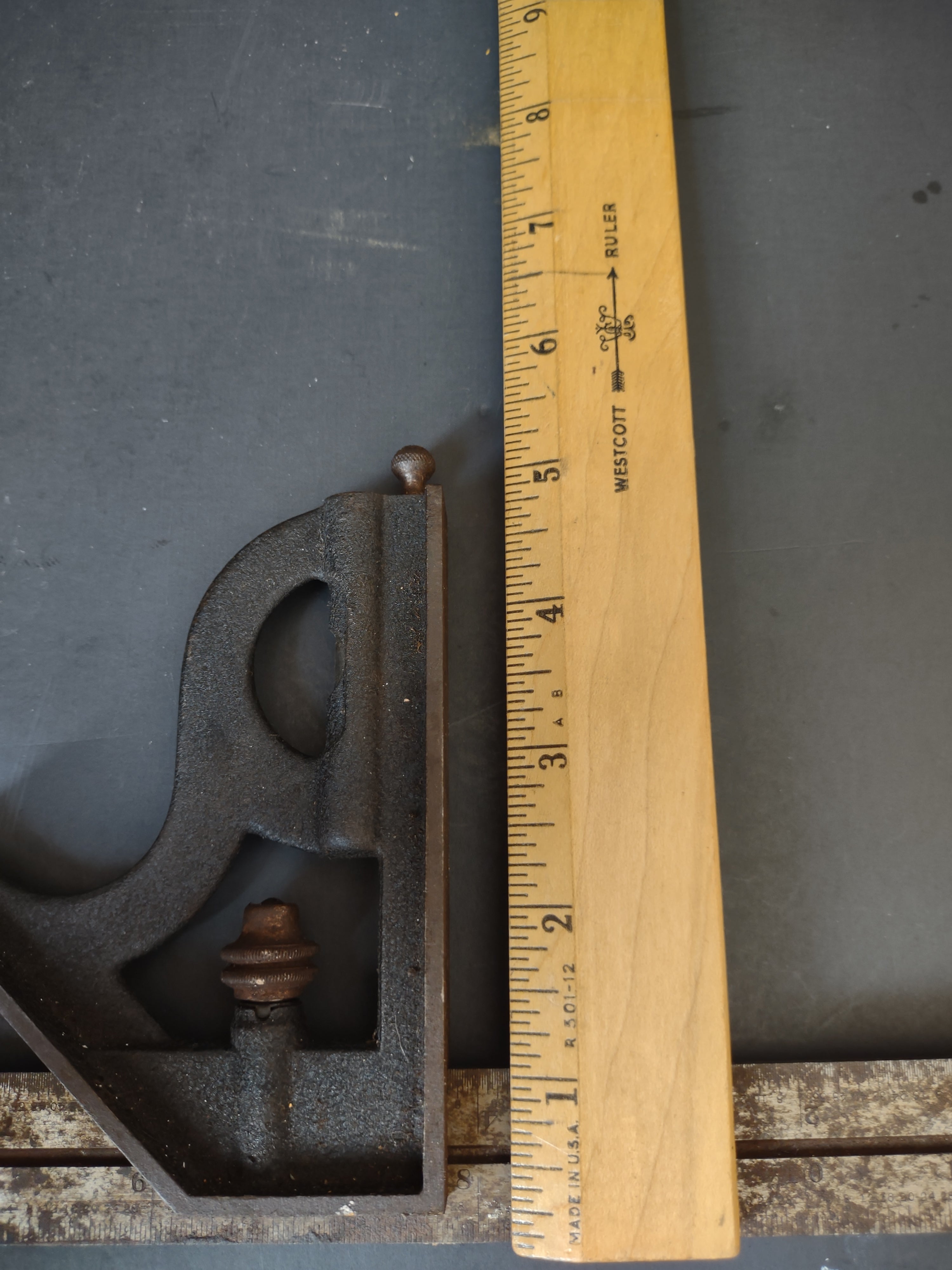 Vintage Combination Square Cast Iron Head 12" Blade Spirit Level Tool [6688]