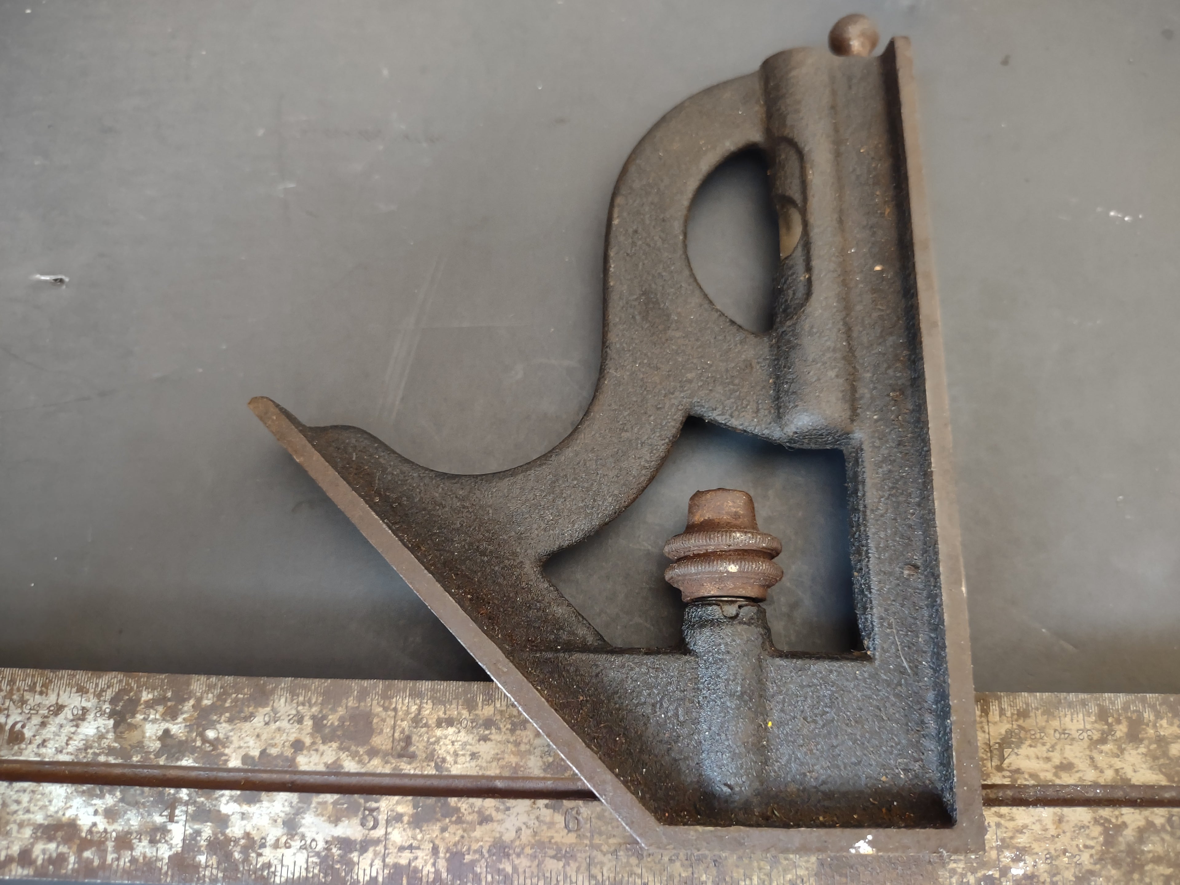 Vintage Combination Square Cast Iron Head 12" Blade Spirit Level Tool [6688]