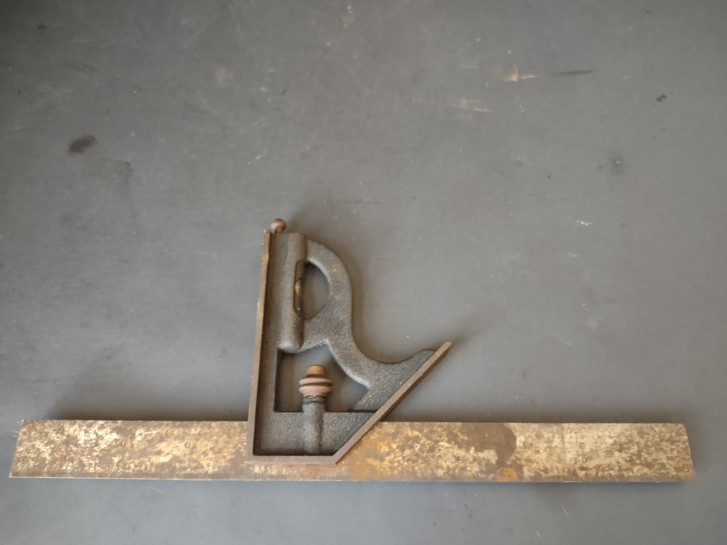 Vintage Combination Square Cast Iron Head 12" Blade Spirit Level Tool [6688]