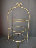 Vintage 3-Tier Gold Gilt Metal Plate Stand Scrolled Handle Display [6687]