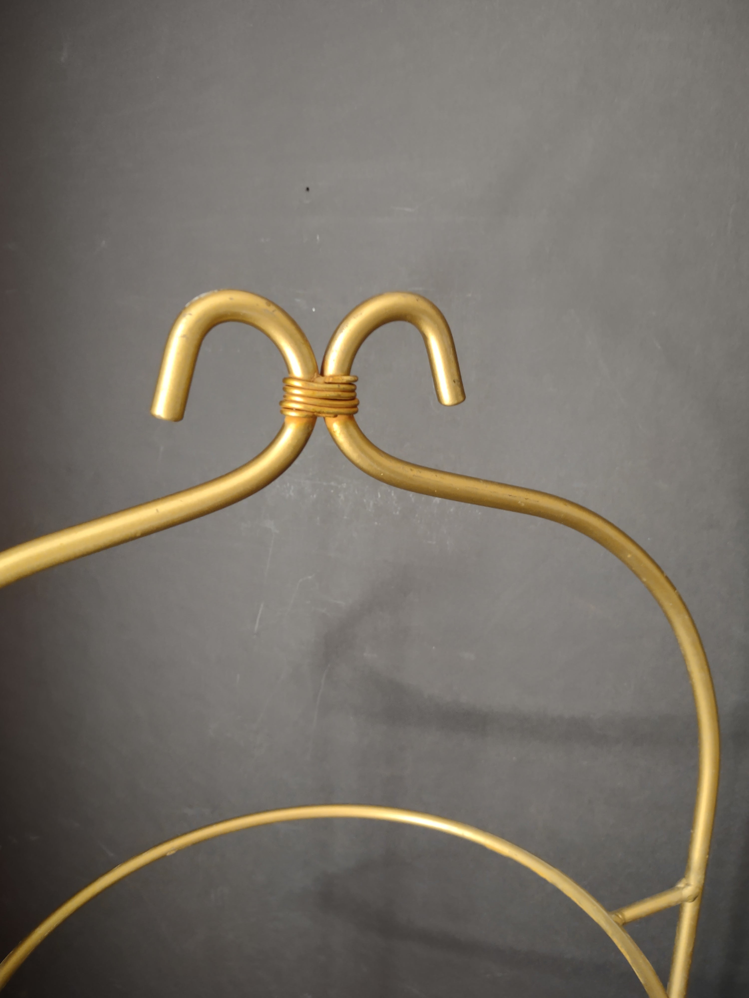 Vintage 3-Tier Gold Gilt Metal Plate Stand Scrolled Handle Display [6687]