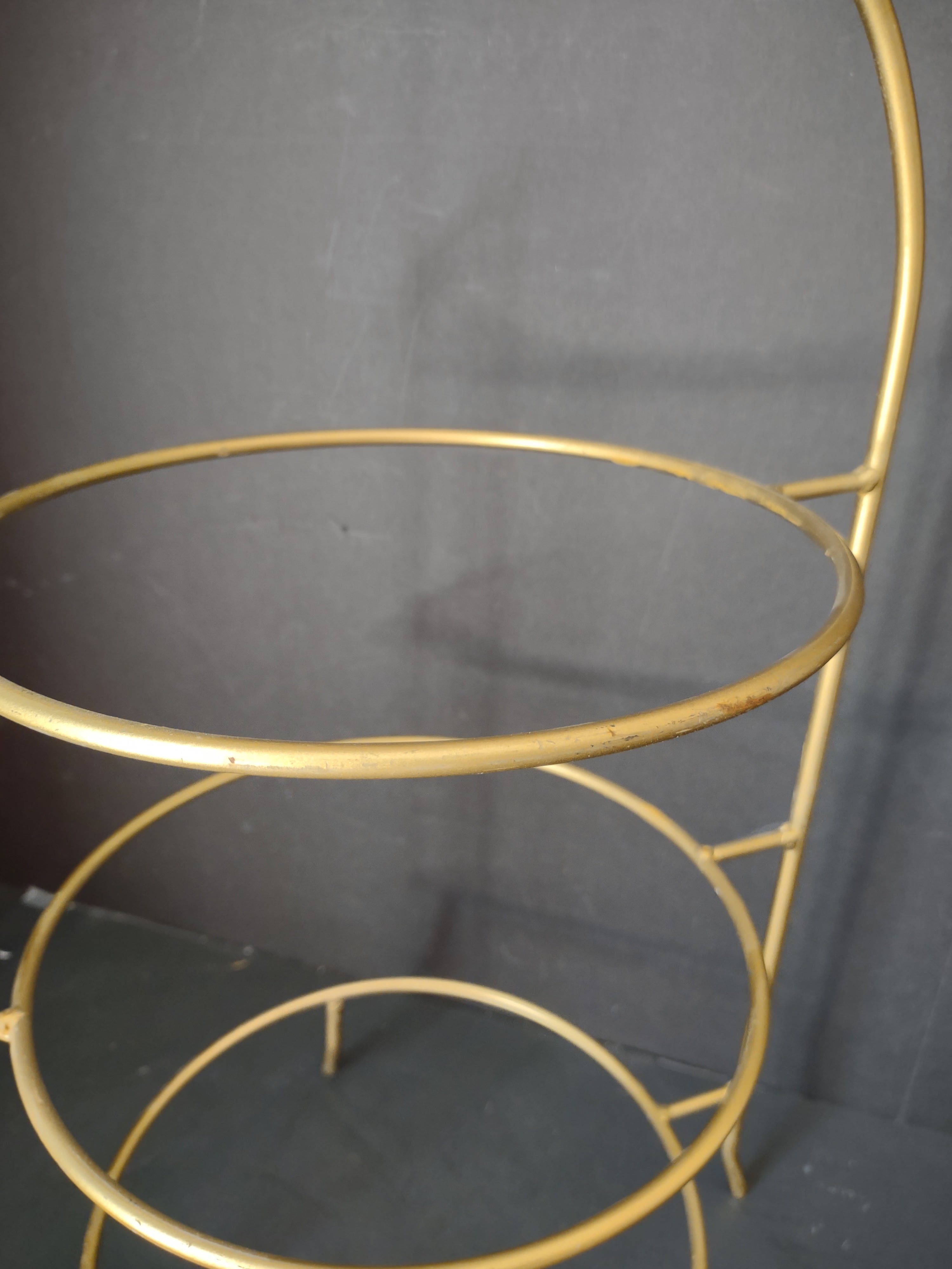 Vintage 3-Tier Gold Gilt Metal Plate Stand Scrolled Handle Display [6687]