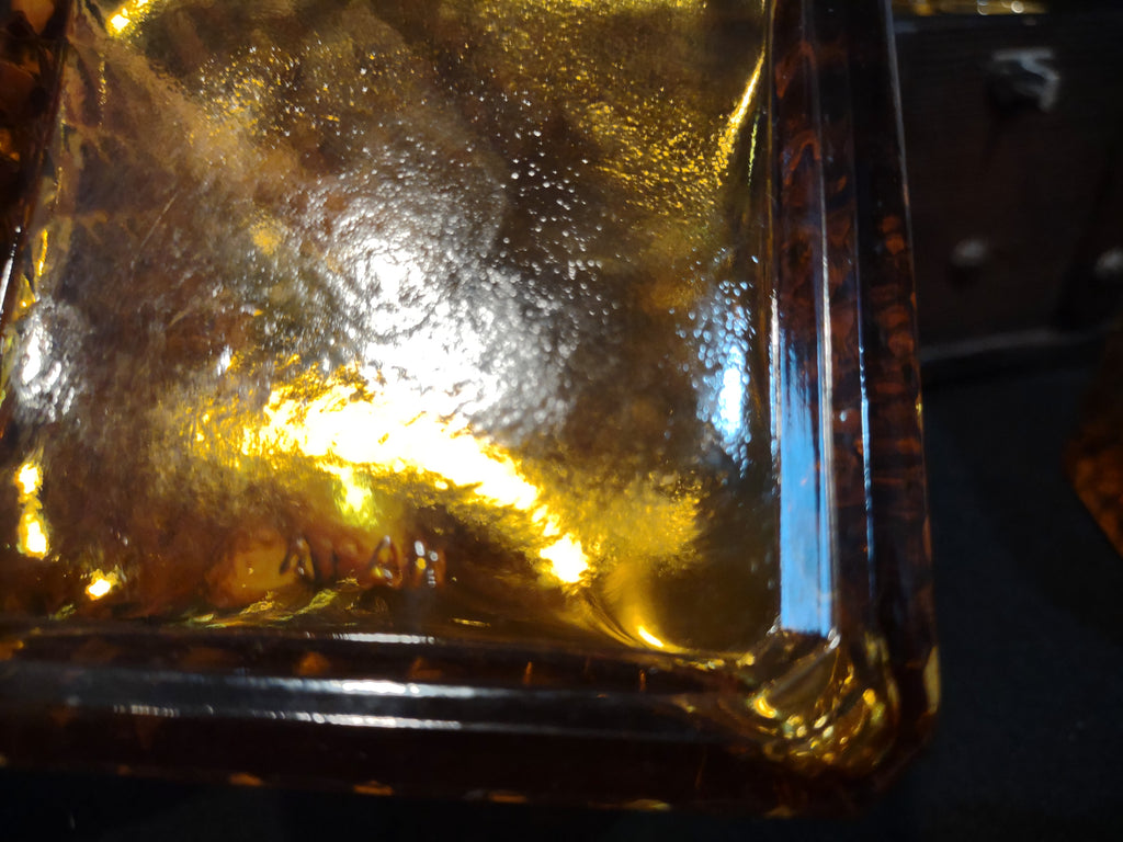 Vintage Amber Glass Decanter Set 2 Decanters 4 Glasses Wooden Chest Box [6704]