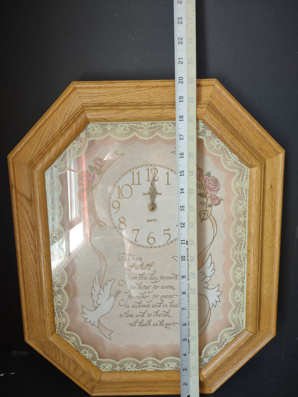 Vintage Sunshine Home Wedding Wall Clock Oak Roses Doves Not Working [6699]