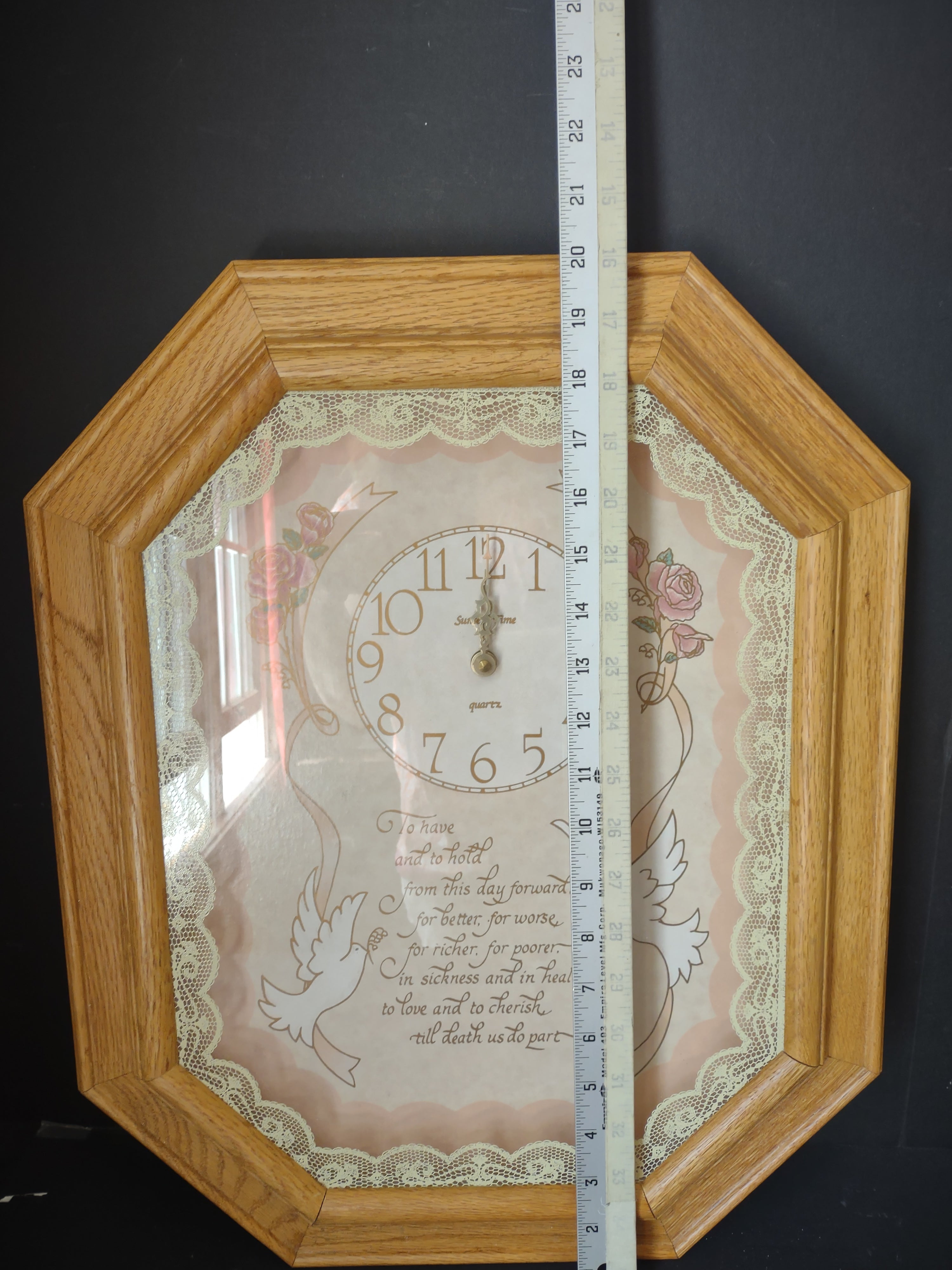 Vintage Sunshine Home Wedding Wall Clock Oak Roses Doves Not Working [6699]