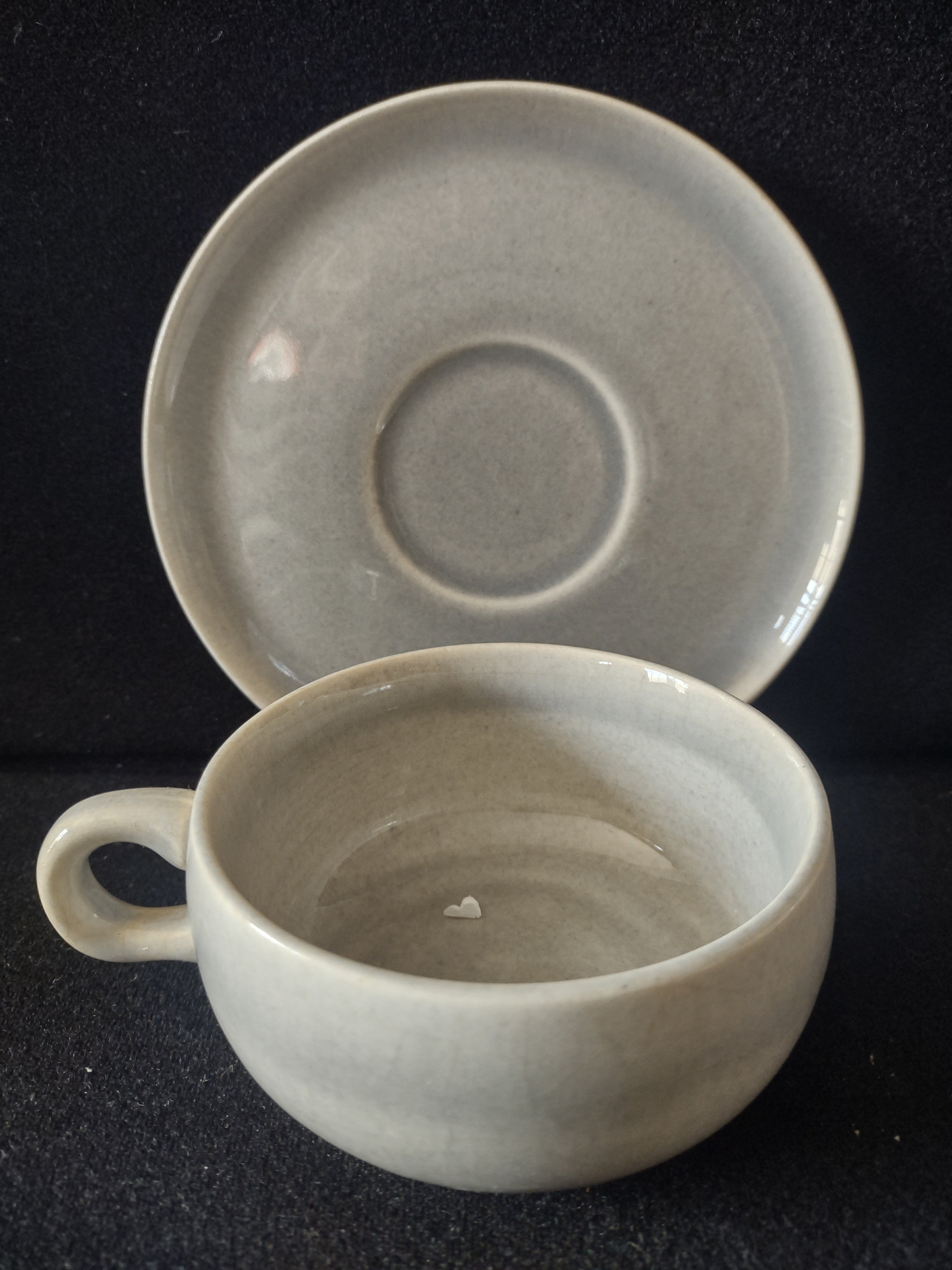 Vintage Russell Wright American Modern Granite Gray Cup Saucer Set of 2 [6698]
