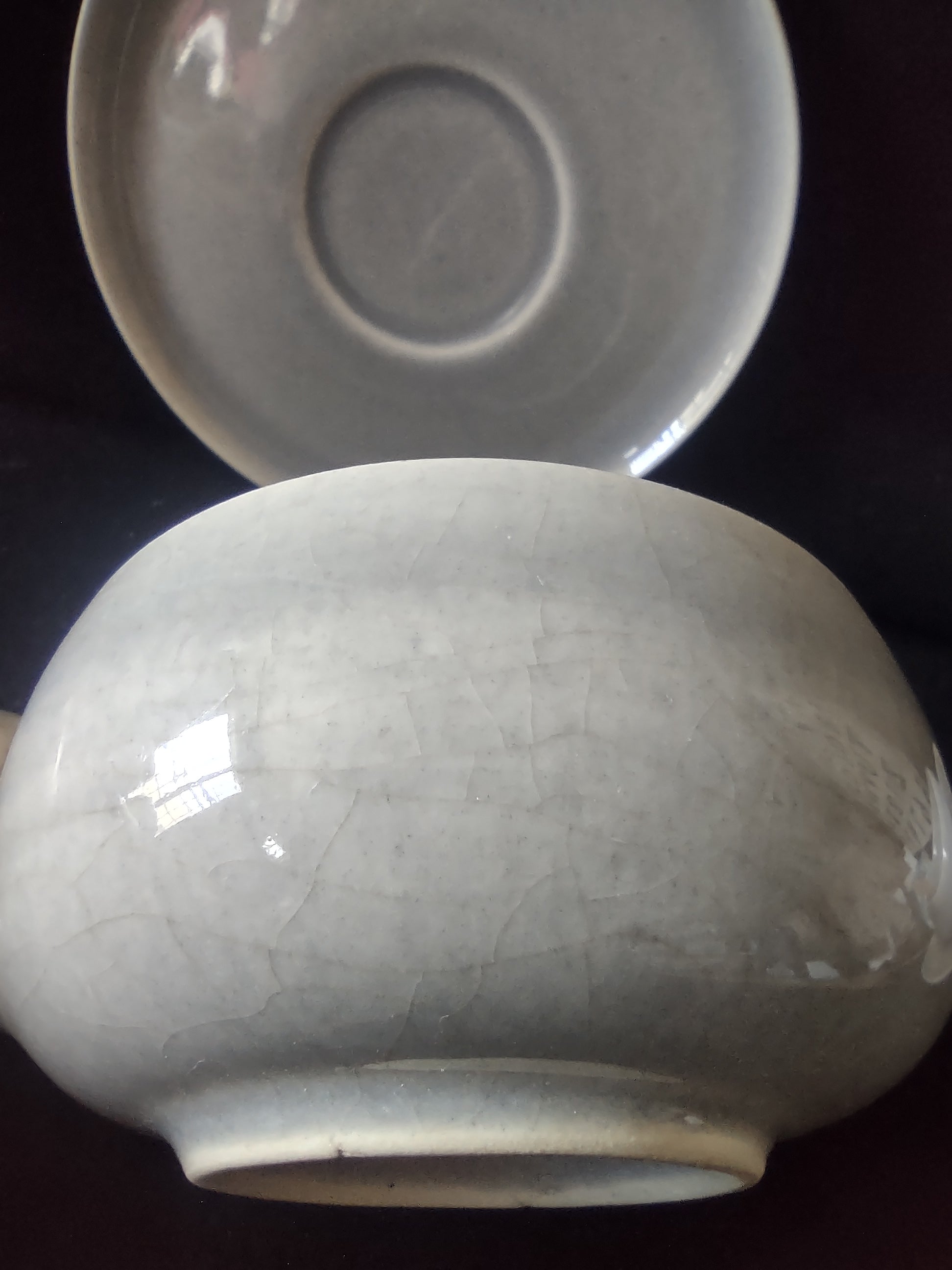 Vintage Russell Wright American Modern Granite Gray Cup Saucer Set of 2 [6698]