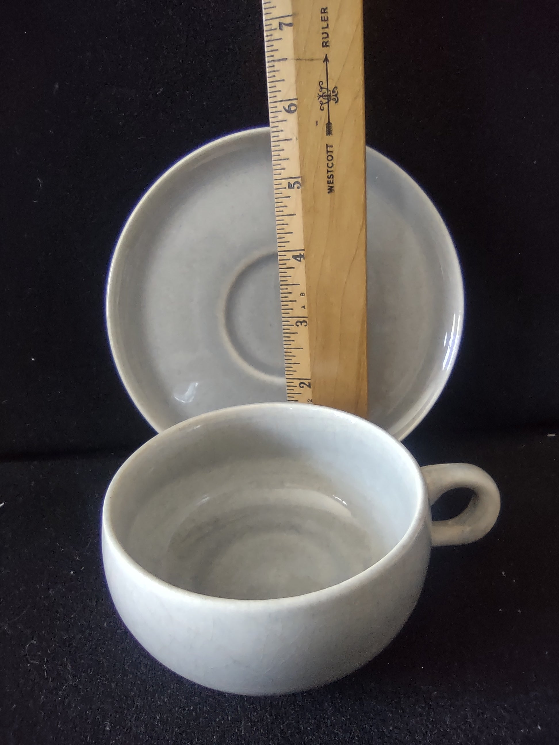 Vintage Russell Wright American Modern Granite Gray Cup Saucer Set of 2 [6698]
