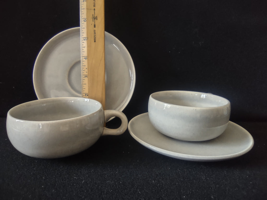 Vintage Russell Wright American Modern Granite Gray Cup Saucer Set of 2 [6698]