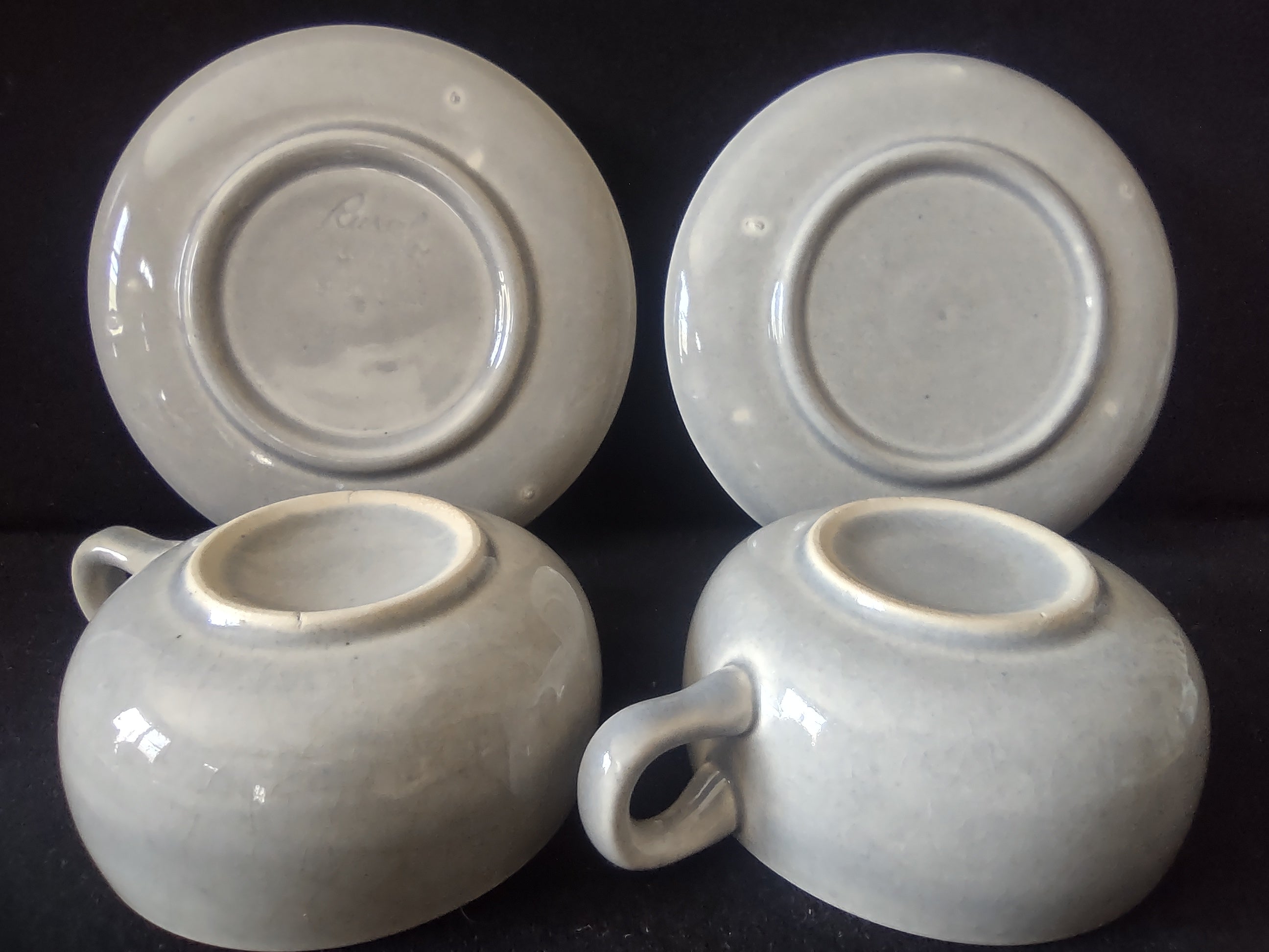 Vintage Russell Wright American Modern Granite Gray Cup Saucer Set of 2 [6698]