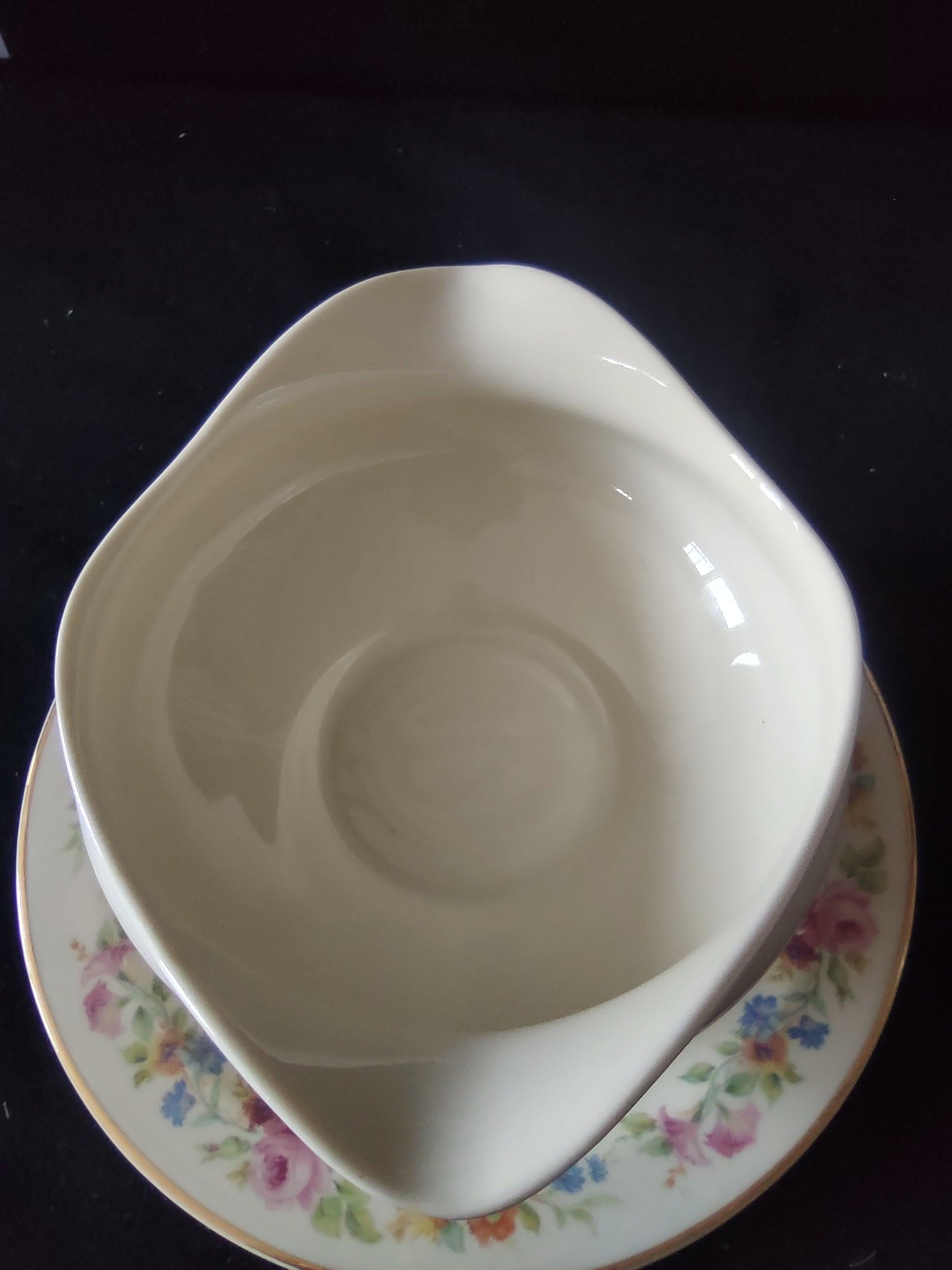 Vintage Syracuse China Old Ivory Gravy Boat w/Underplate Floral [6707]