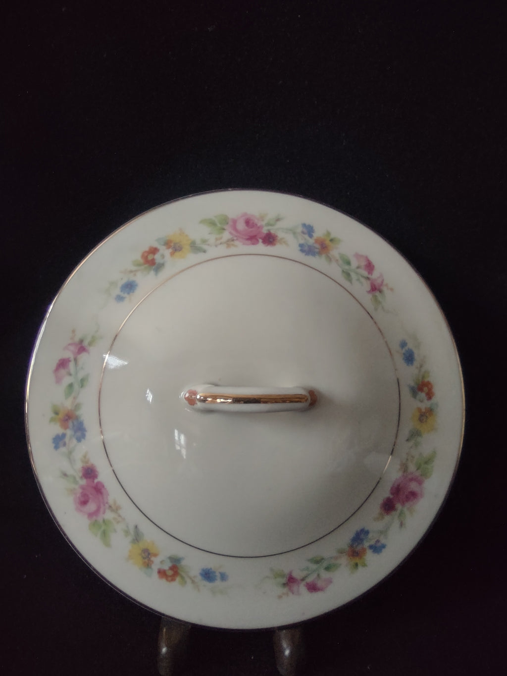 Vintage Syracuse China Floral Bouquet Serving Bowl Lid Pink Rose Gold [6710]