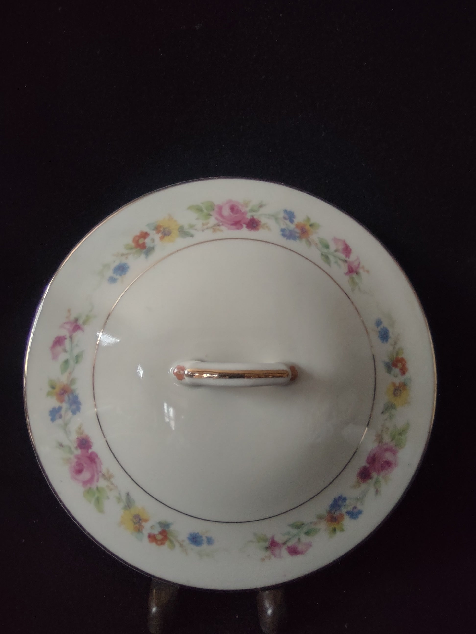 Vintage Syracuse China Floral Bouquet Serving Bowl Lid Pink Rose Gold [6710]