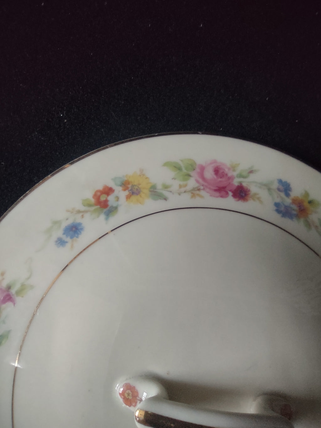 Vintage Syracuse China Floral Bouquet Serving Bowl Lid Pink Rose Gold [6710]