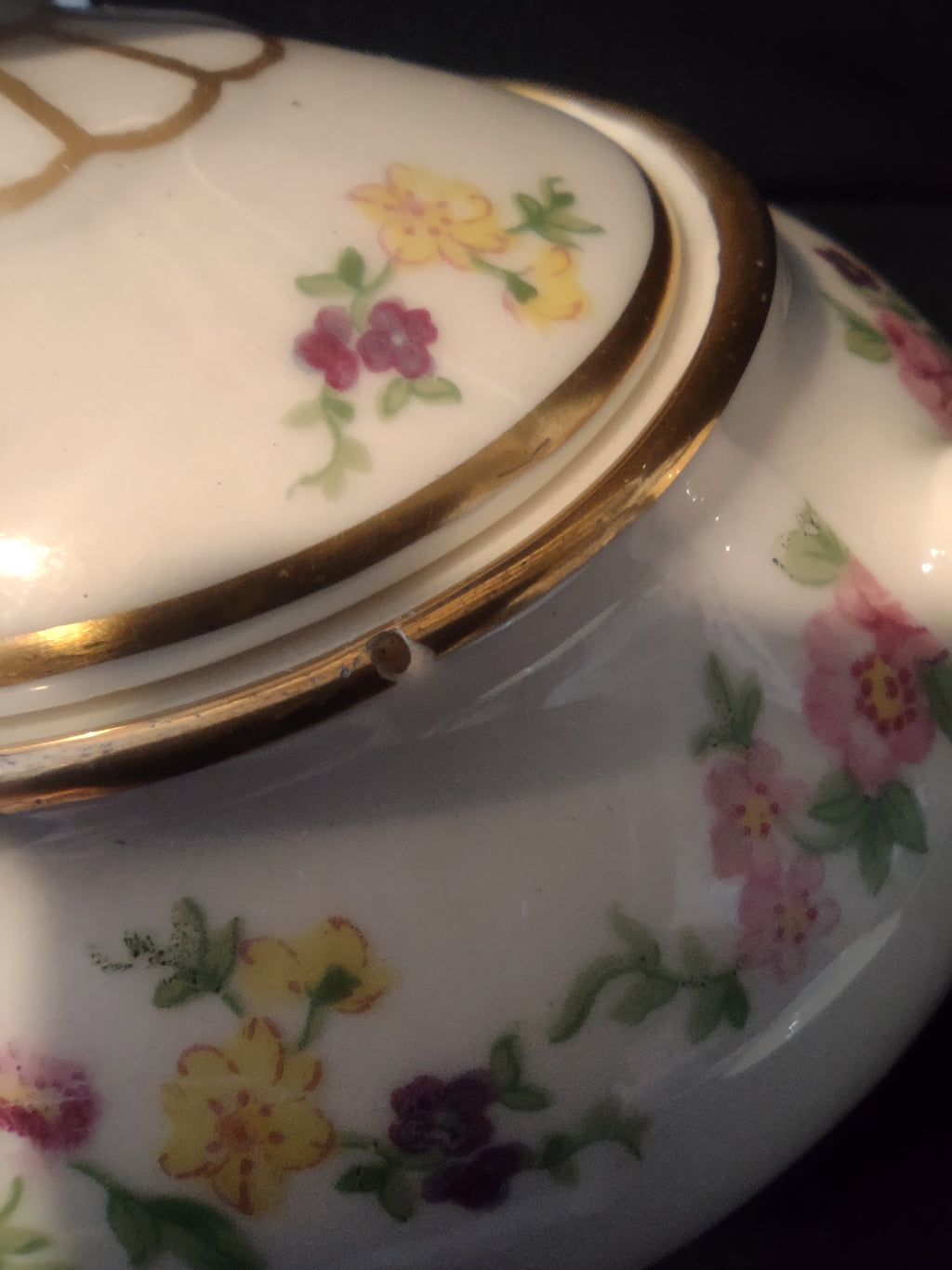 Vintage Lamberton Dolly Madison Sugar Bowl Lid Pink Rose Floral Gold [6713]