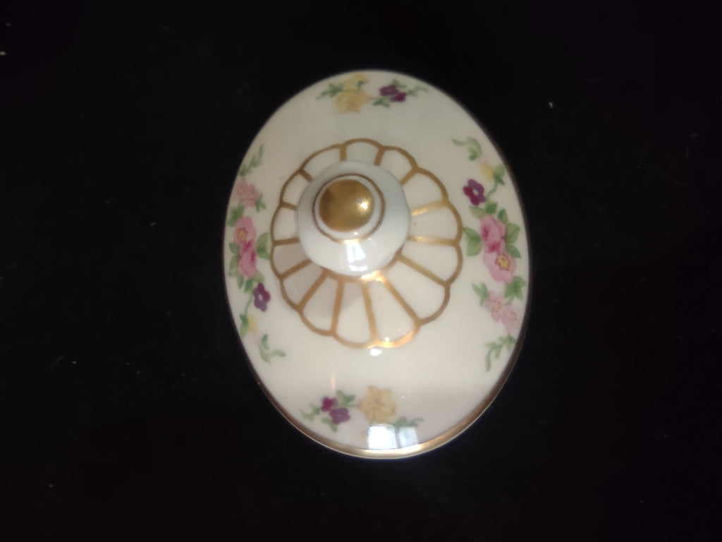 Vintage Lamberton Dolly Madison Sugar Bowl Lid Pink Rose Floral Gold [6713]