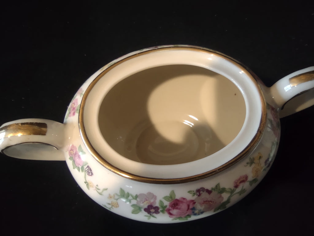 Vintage Lamberton Dolly Madison Sugar Bowl Lid Pink Rose Floral Gold [6713]