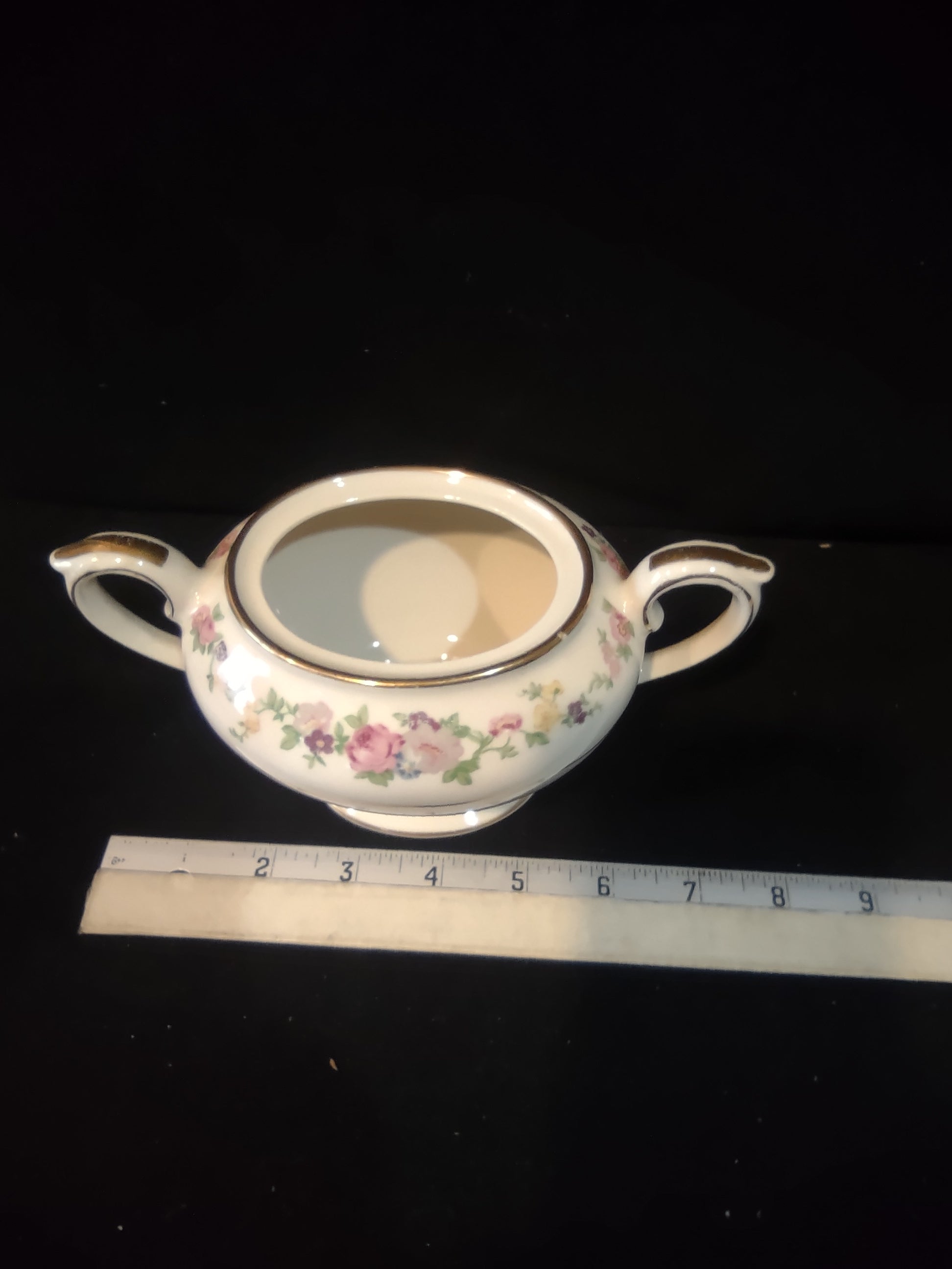 Vintage Lamberton Dolly Madison Sugar Bowl Lid Pink Rose Floral Gold [6713]
