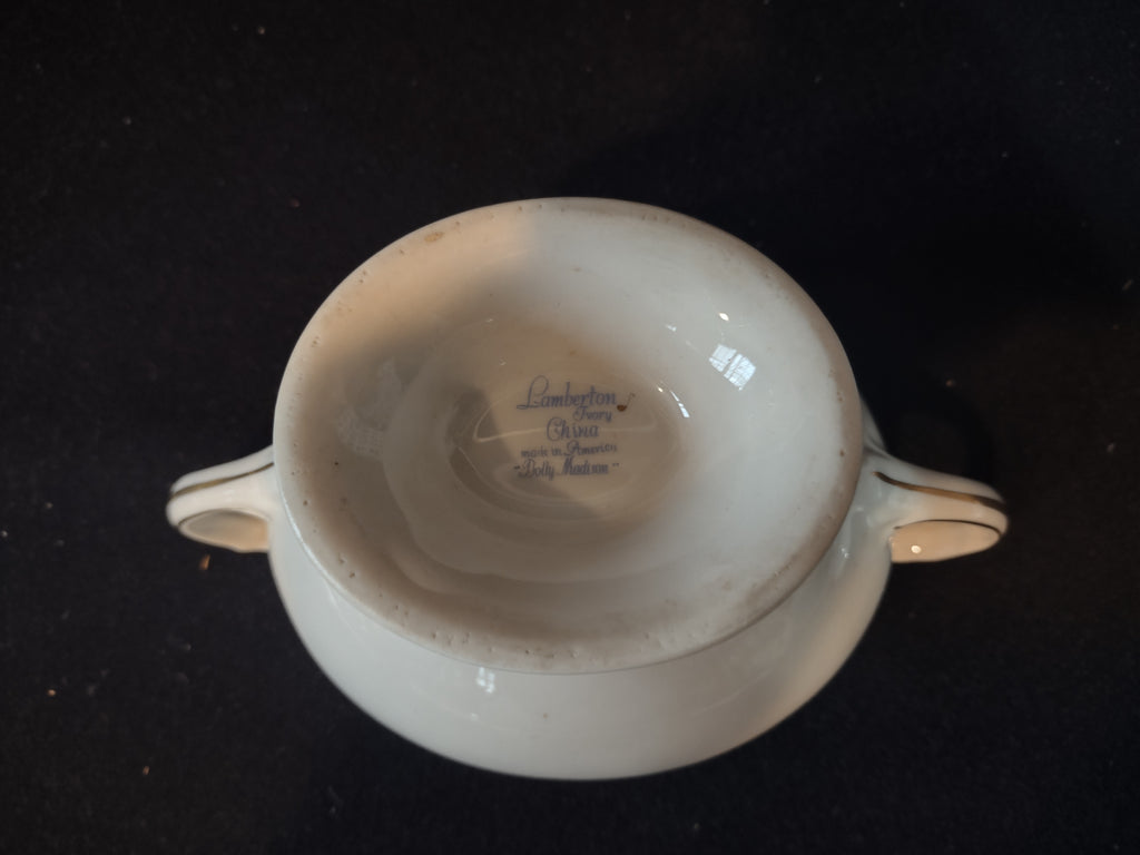 Vintage Lamberton Dolly Madison Sugar Bowl Lid Pink Rose Floral Gold [6713]