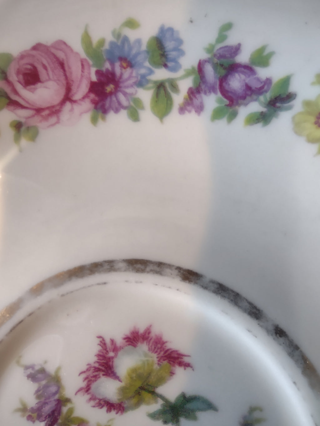 Vintage Castleton China Manor Cup & Saucer Set of 4 Floral Gold Trim [6715]