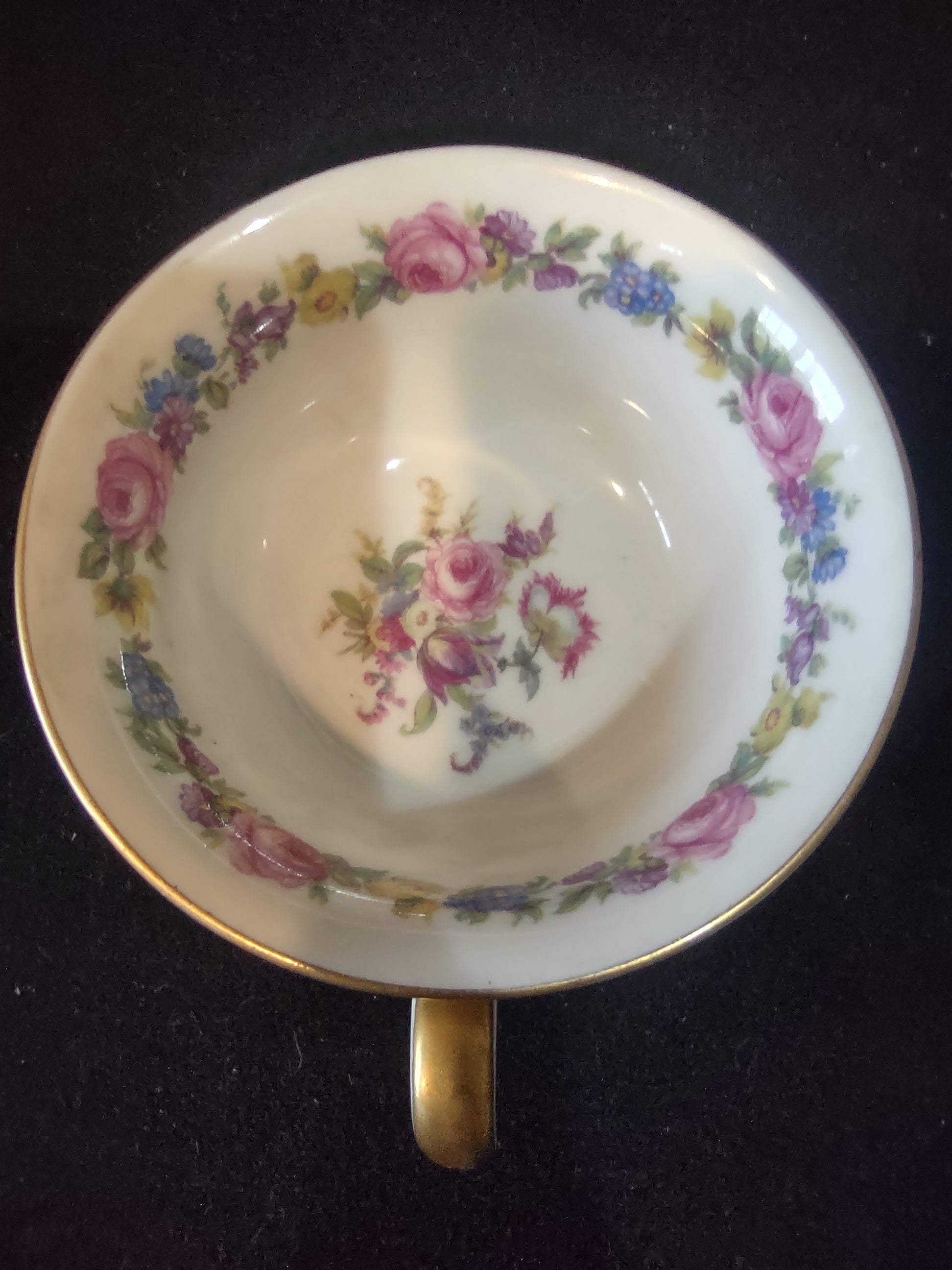 Vintage Castleton China Manor Cup & Saucer Set of 4 Floral Gold Trim [6715]