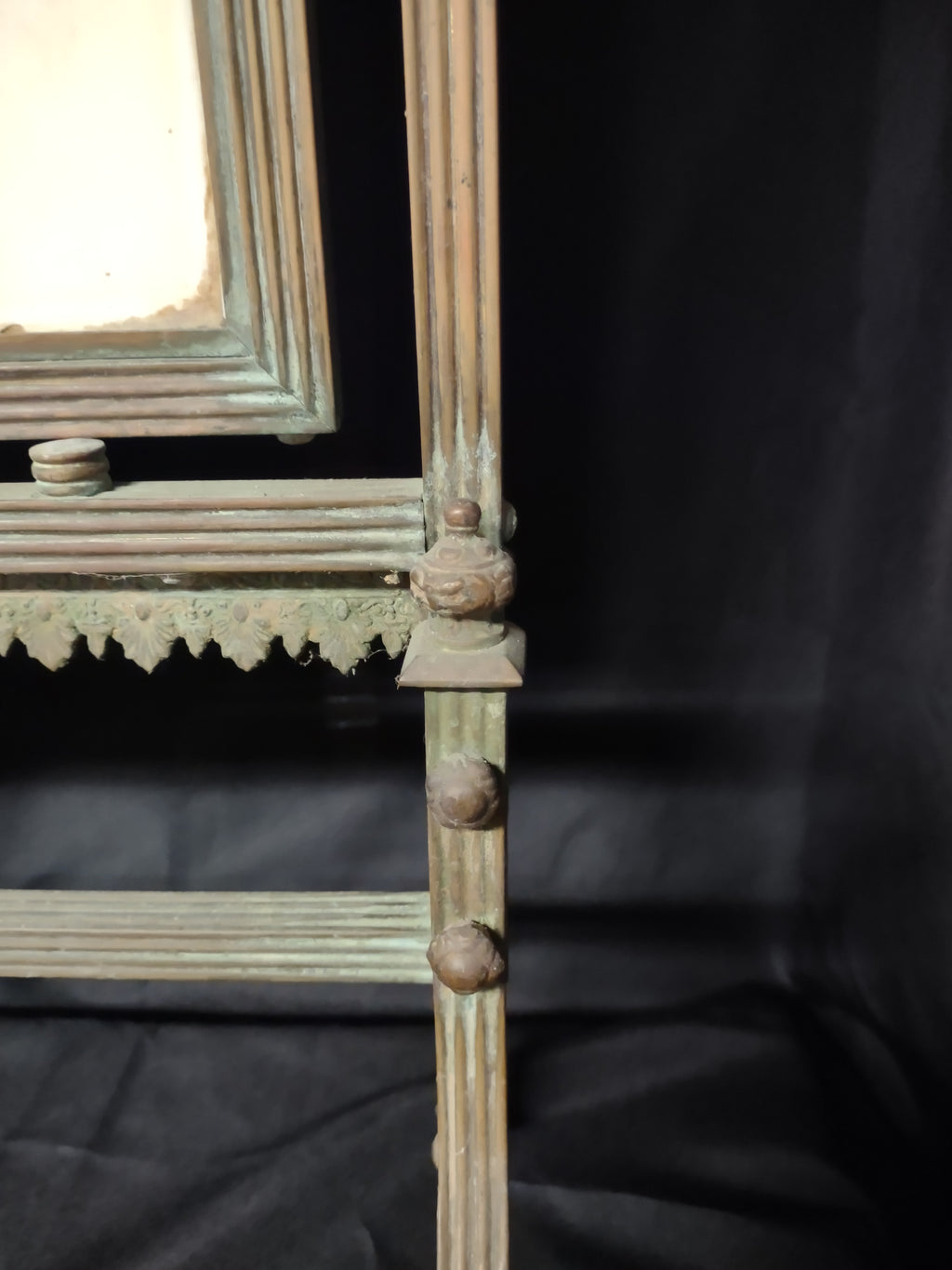 Vintage Brass Fire Screen Hand-Painted Hollyhock Floral Glass Panel [6728]