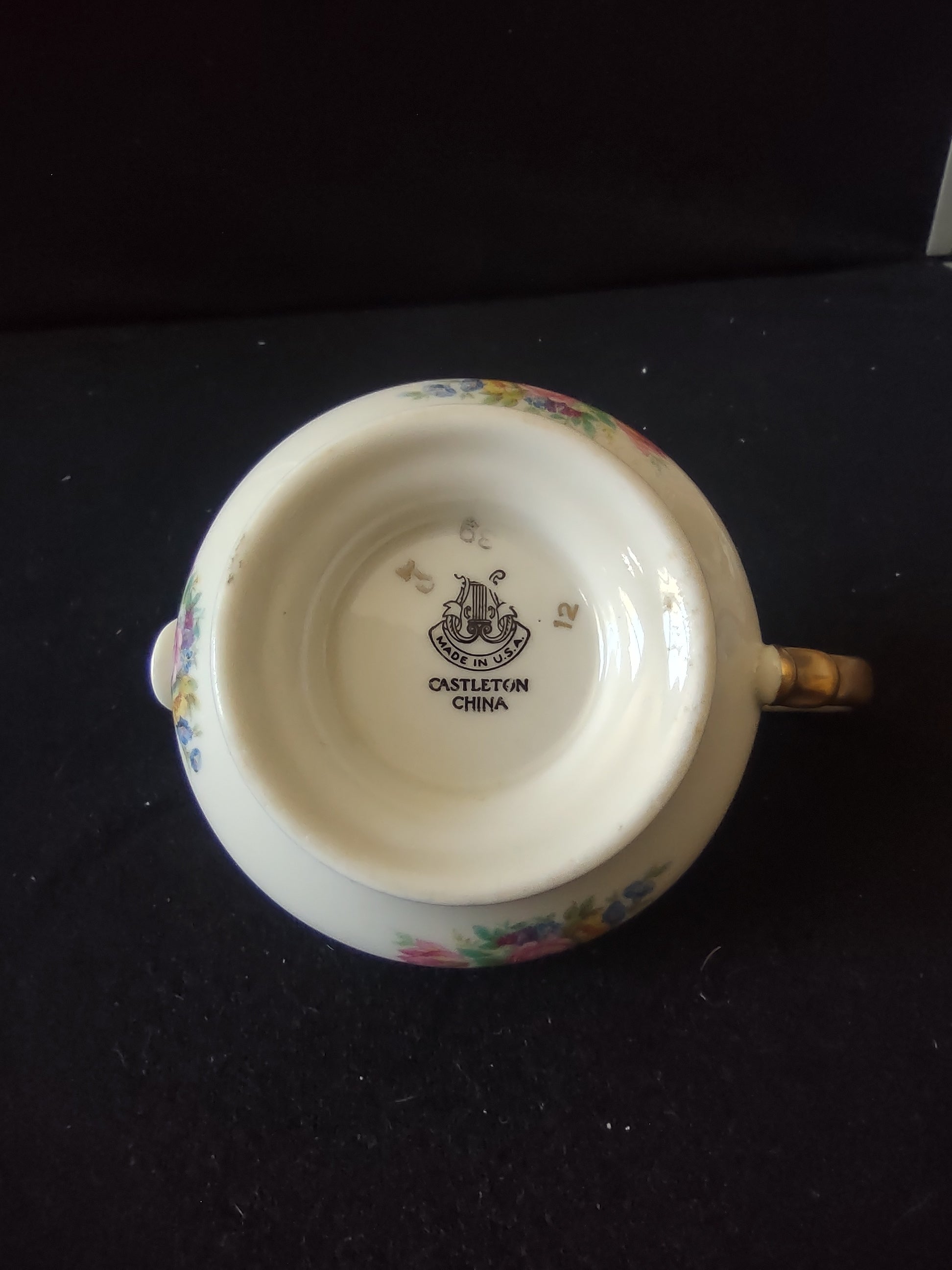 Vintage Castleton China Floral Bouquet Creamer Gold Trim USA [6716]