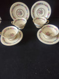 Vintage Castleton China Manor Cup & Saucer Set of 4 Floral Gold Trim [6717]