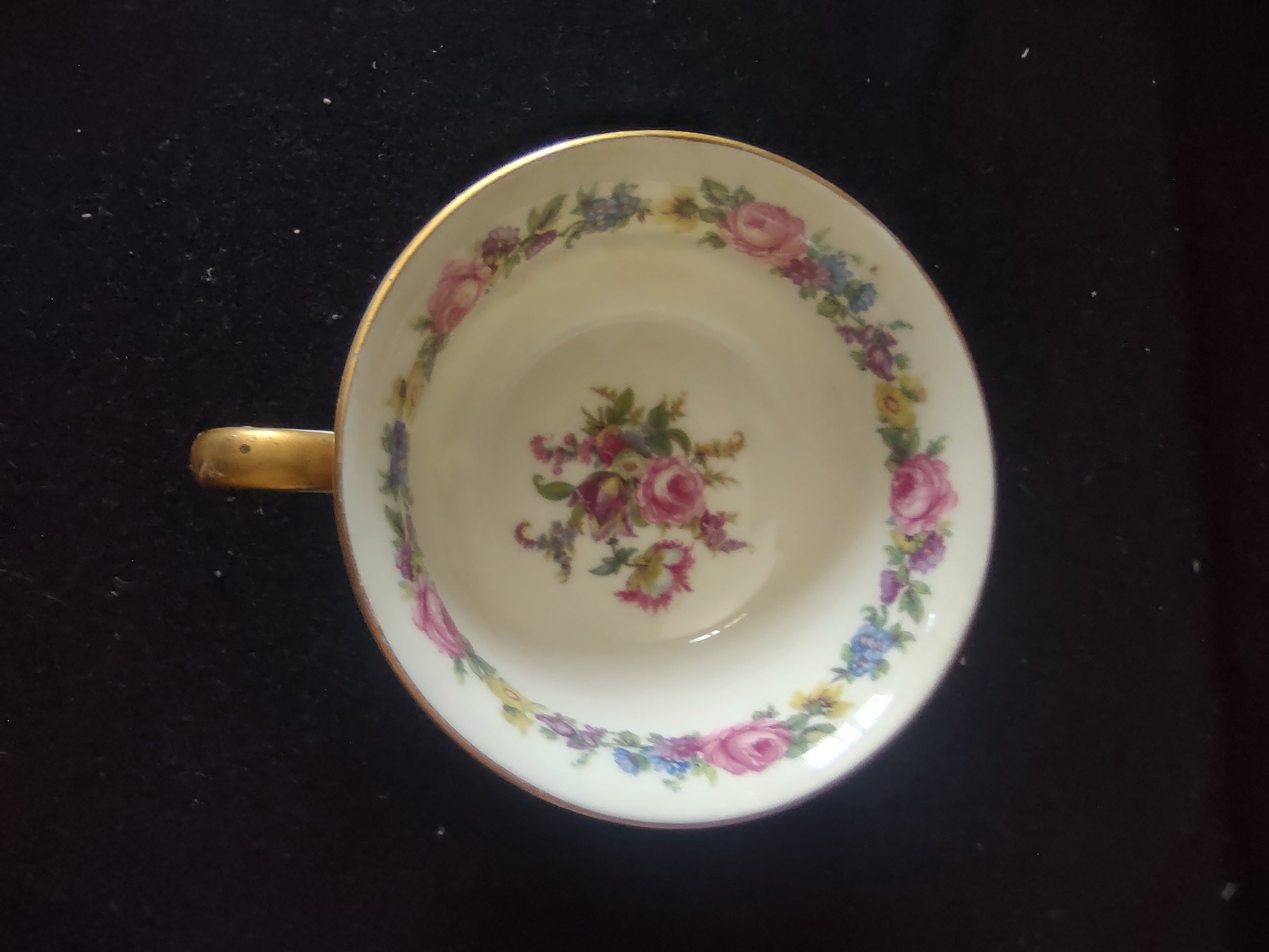 Vintage Castleton China Manor Cup & Saucer Set of 4 Floral Gold Trim [6717]