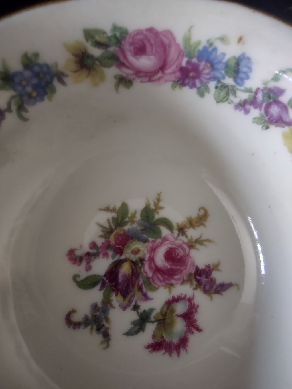 Vintage Castleton China Manor Cup & Saucer Set of 4 Floral Gold Trim [6717]