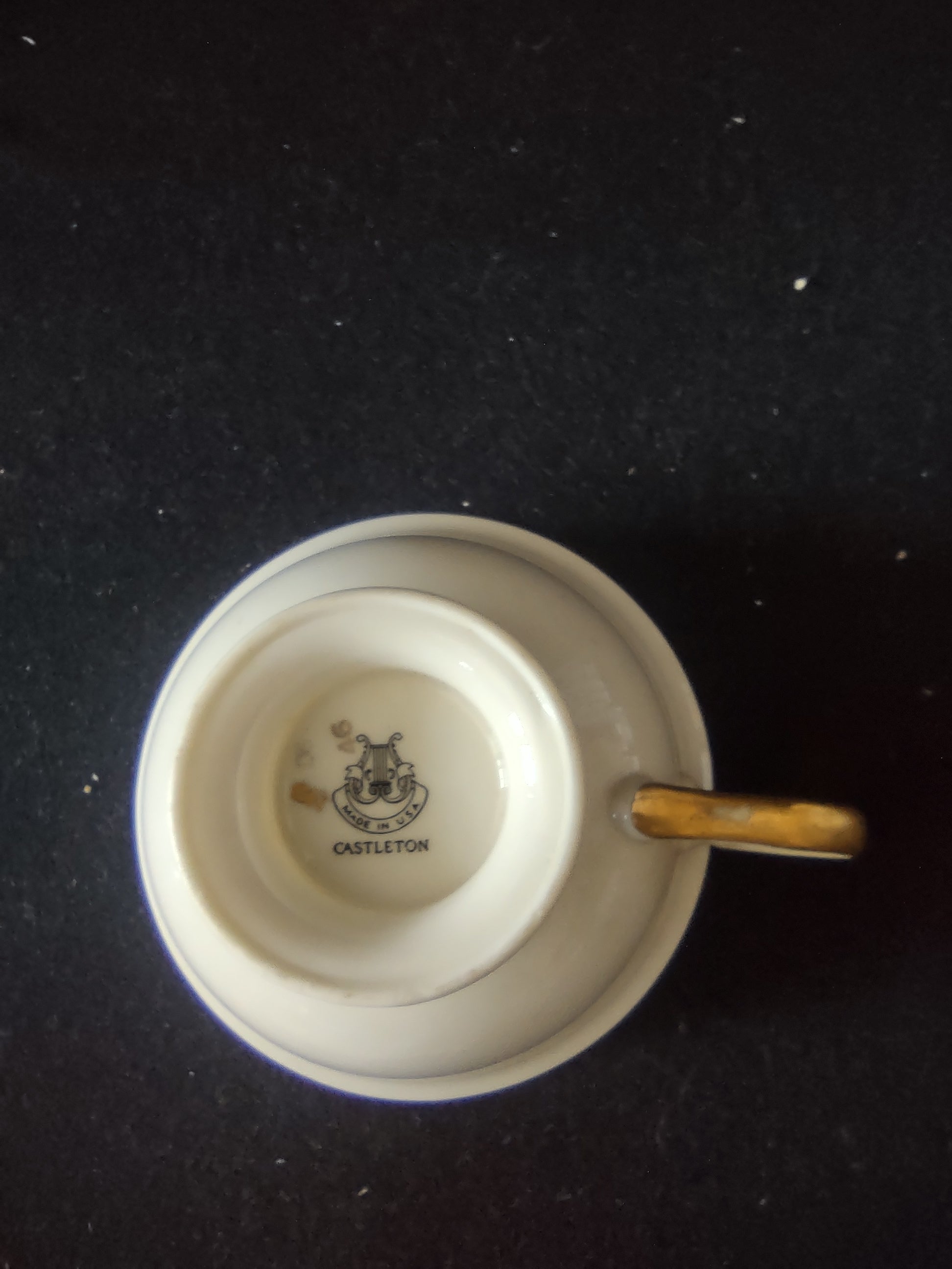 Vintage Castleton China Manor Cup & Saucer Set of 4 Floral Gold Trim [6717]