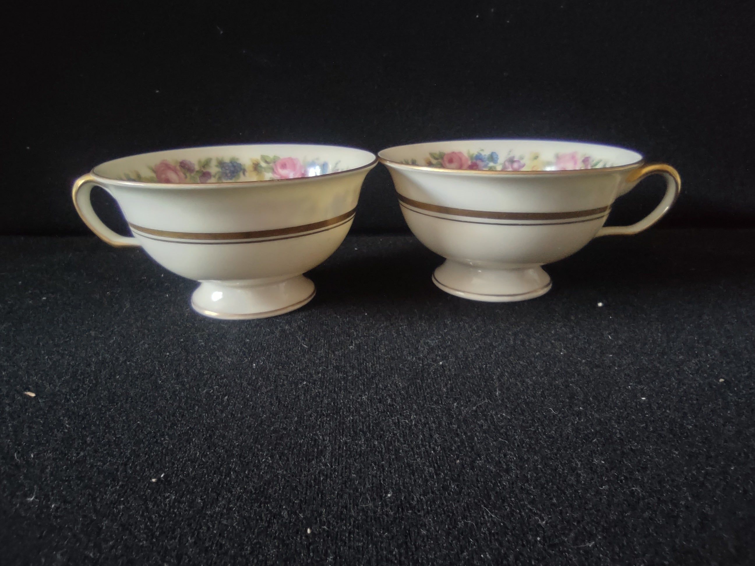 Vintage Castleton China Teacup Floral Bouquet Pink Rose Gold Trim Set/2 [6719]