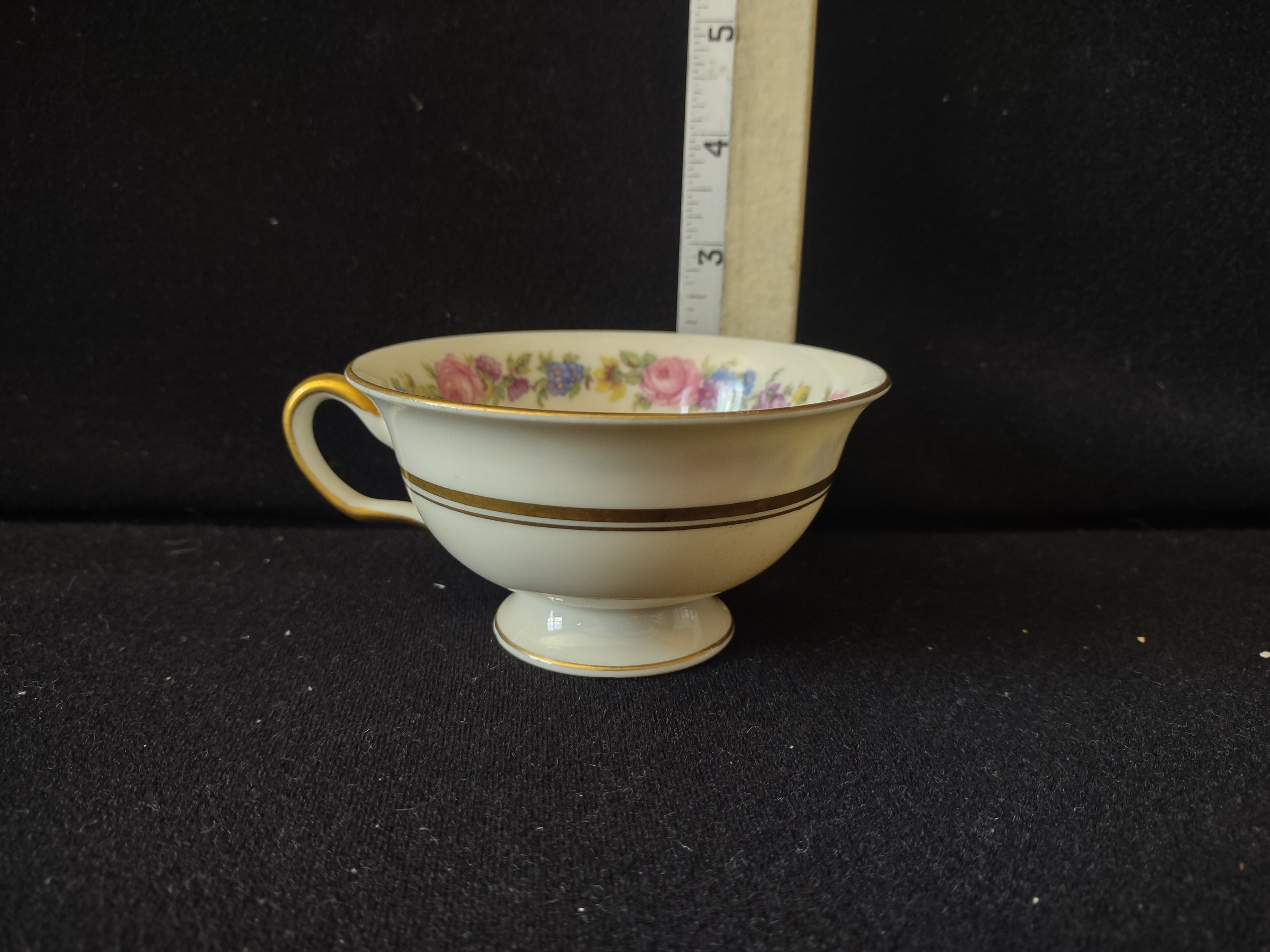 Vintage Castleton China Teacup Floral Bouquet Pink Rose Gold Trim Set/2 [6719]