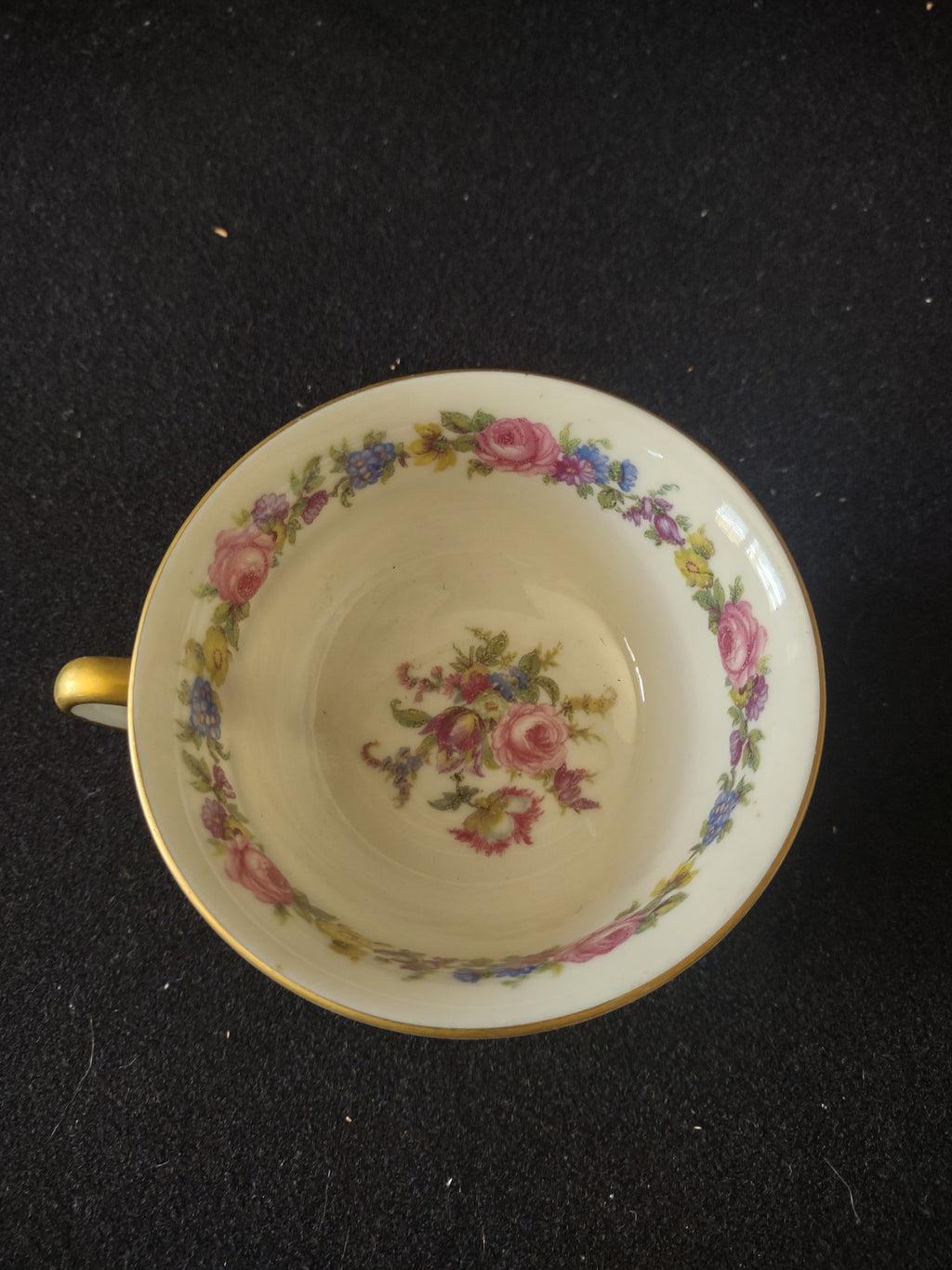 Vintage Castleton China Teacup Floral Bouquet Pink Rose Gold Trim Set/2 [6719]