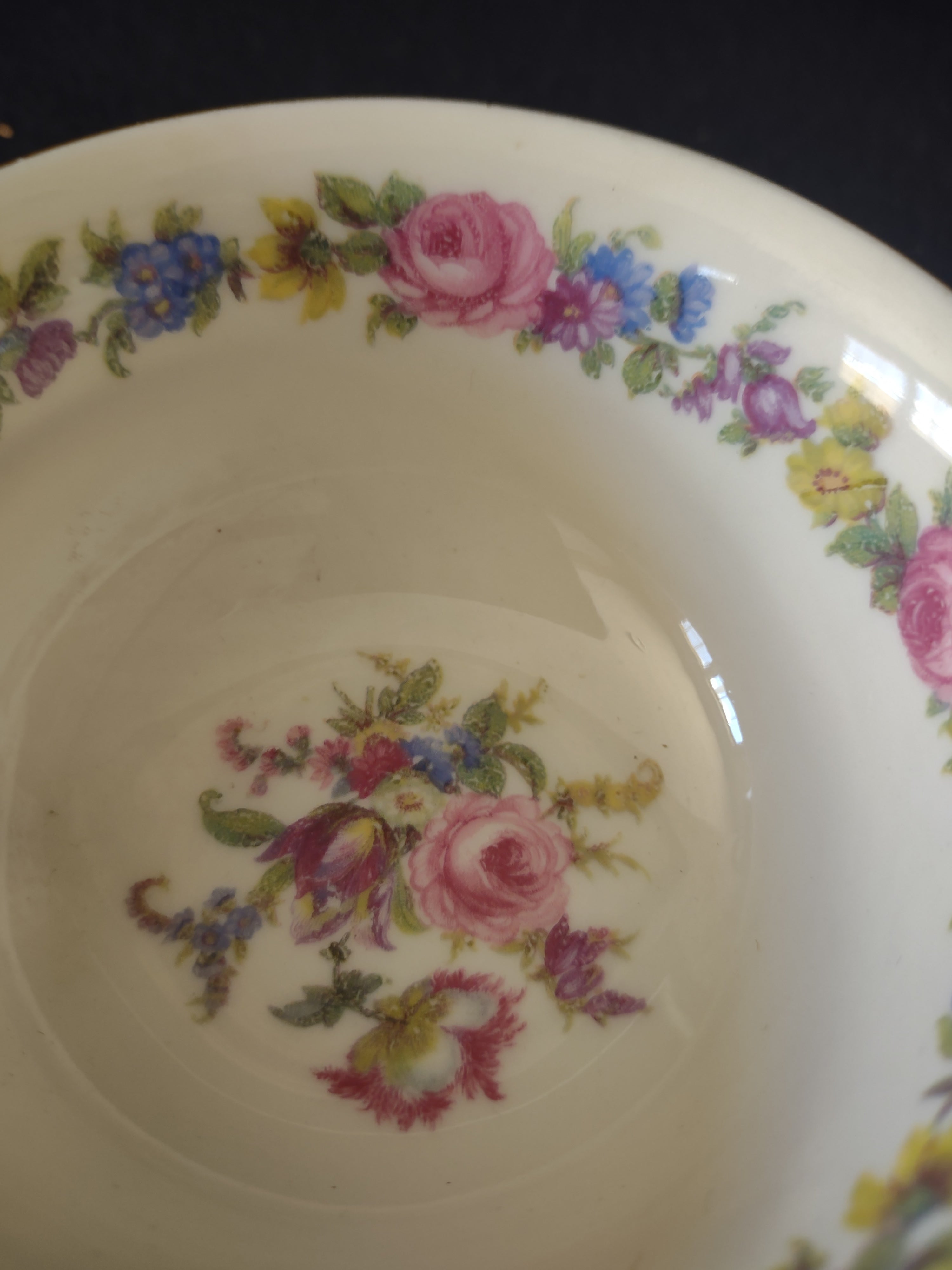 Vintage Castleton China Teacup Floral Bouquet Pink Rose Gold Trim Set/2 [6719]