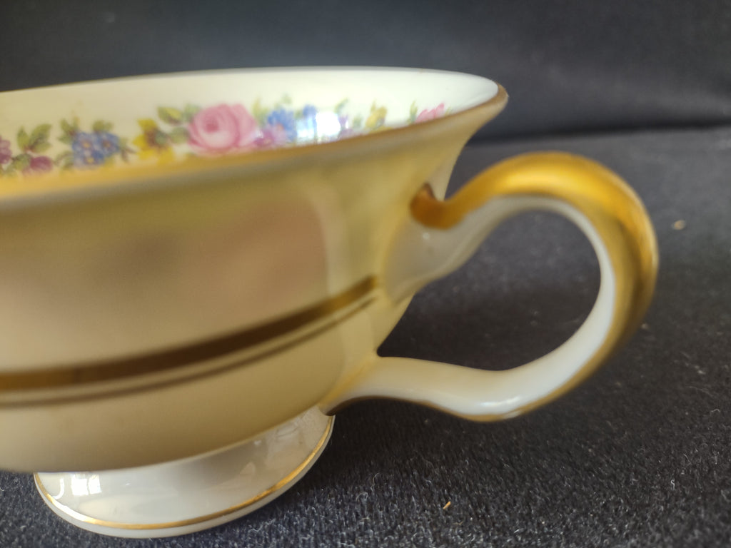 Vintage Castleton China Teacup Floral Bouquet Pink Rose Gold Trim Set/2 [6719]