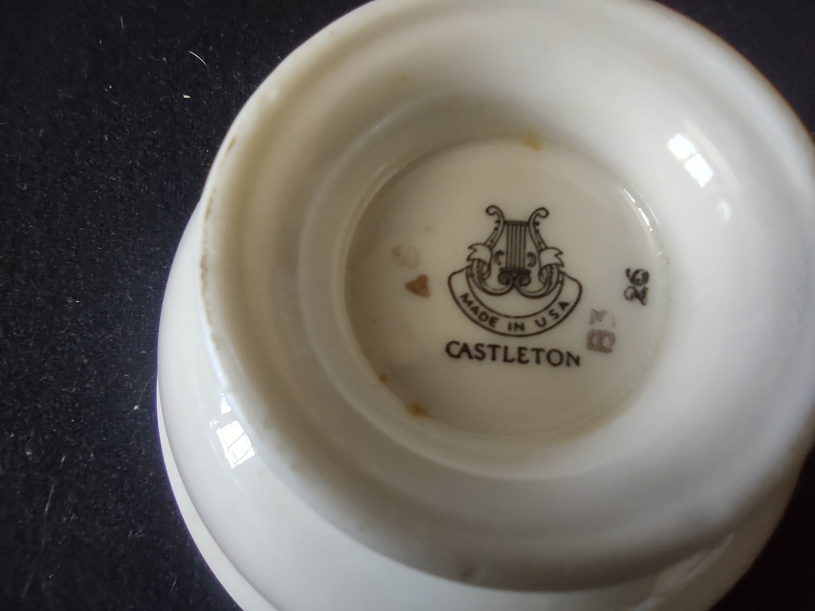 Vintage Castleton China Teacup Floral Bouquet Pink Rose Gold Trim Set/2 [6719]