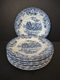 Vintage Johnson Bros Coaching Scenes Blue & White 6" Plates Set of 7 [6734]