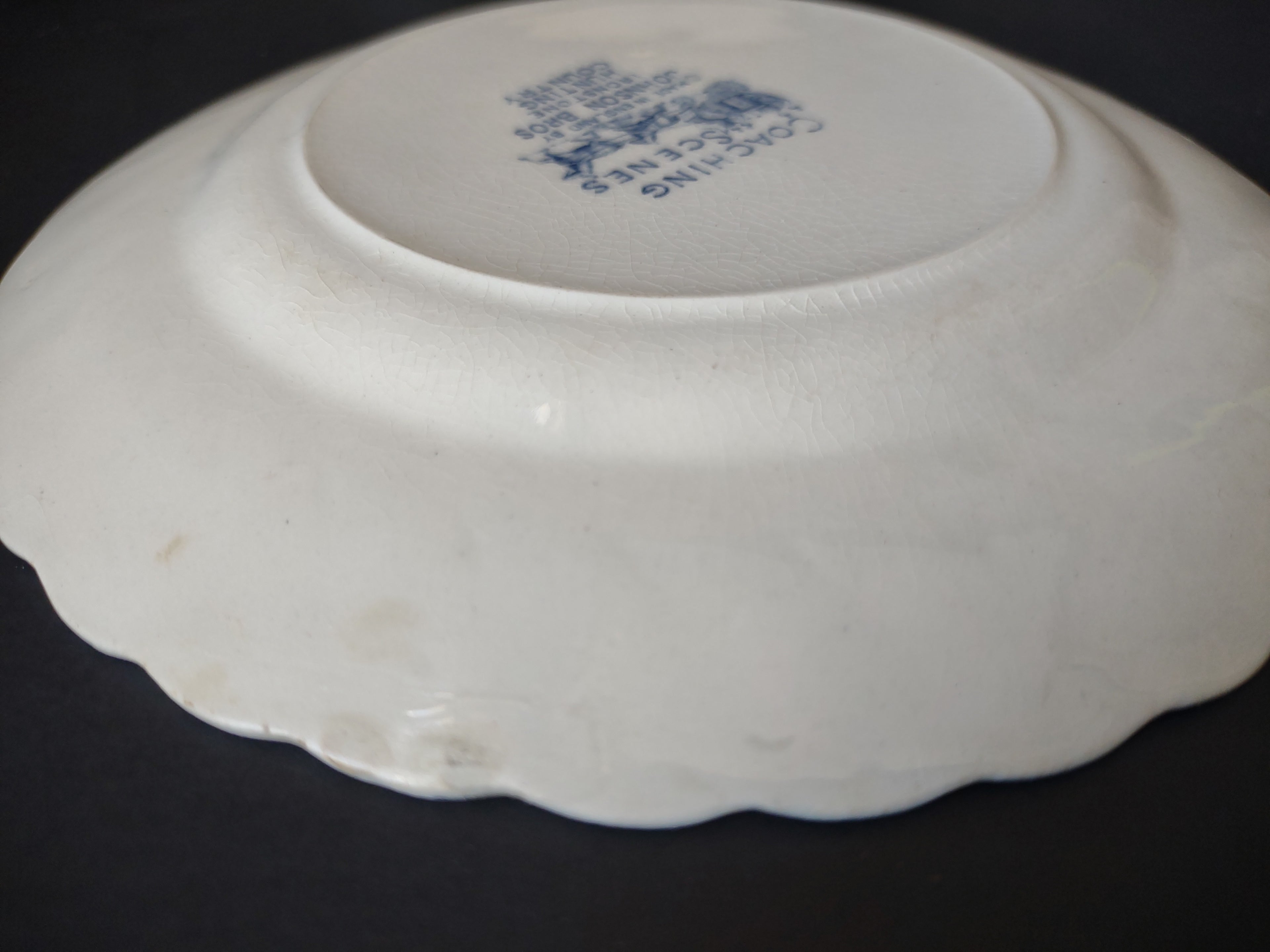 Vintage Johnson Bros Coaching Scenes Blue & White 6" Plates Set of 7 [6734]