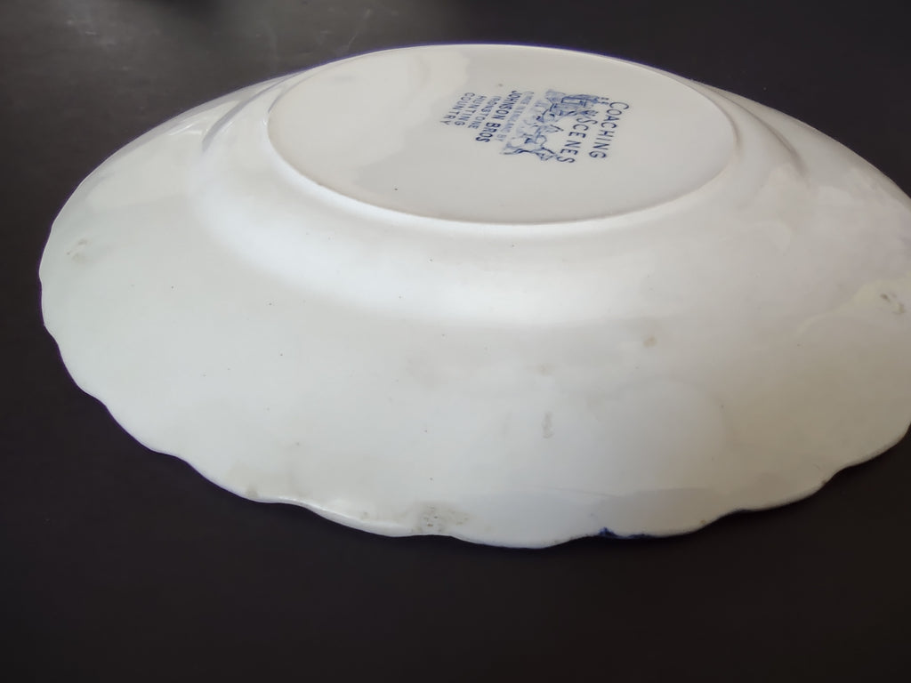 Vintage Johnson Bros Coaching Scenes Blue & White 6" Plates Set of 7 [6734]