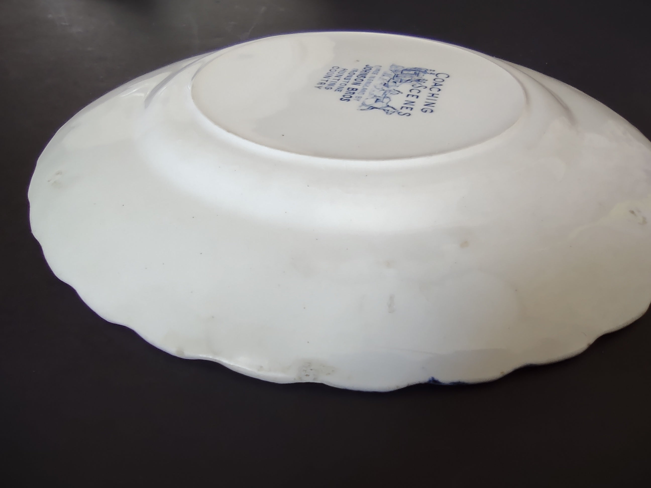 Vintage Johnson Bros Coaching Scenes Blue & White 6" Plates Set of 7 [6734]