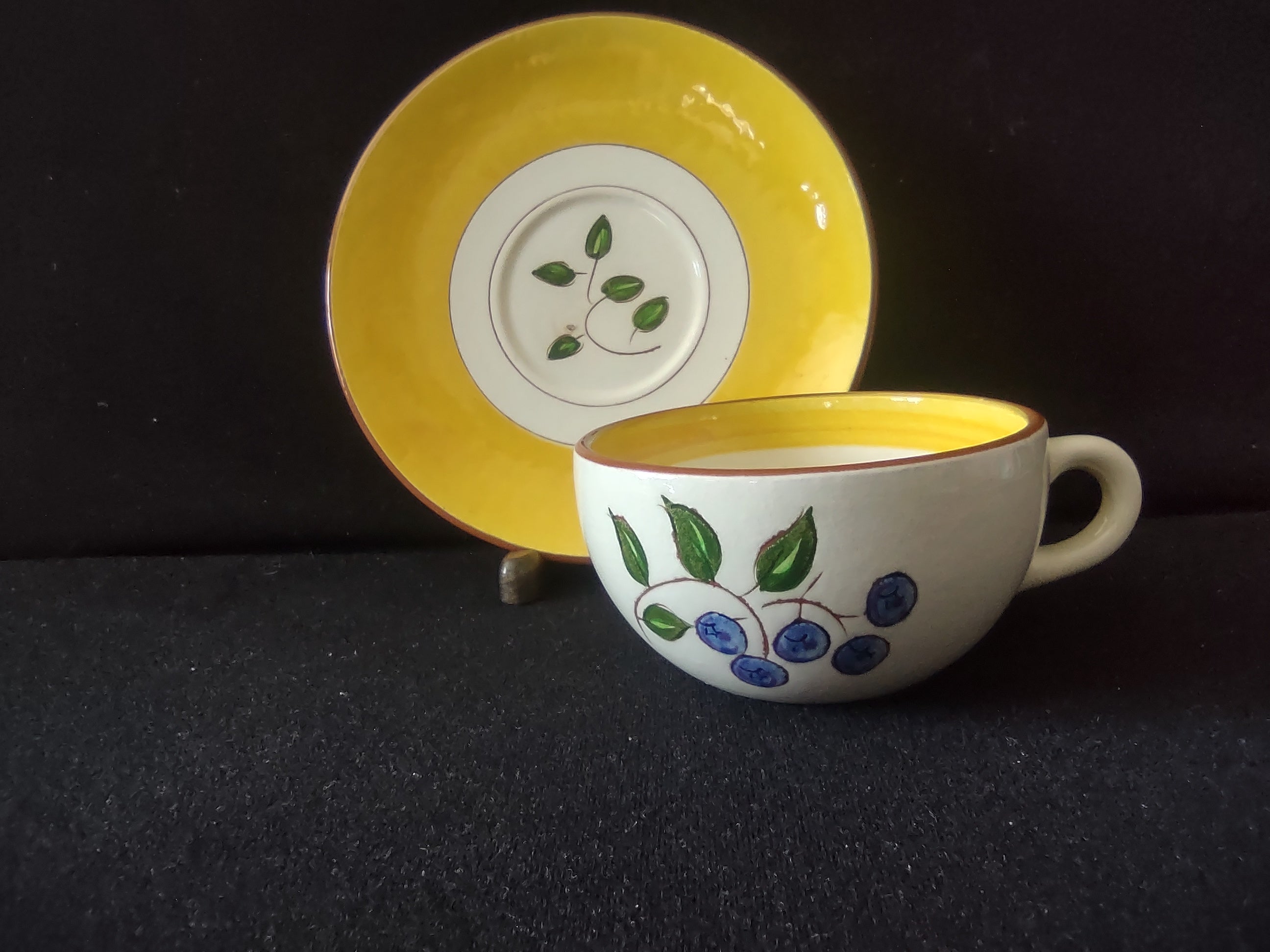 Vintage Stangl Pottery Blueberry Cup Saucer Set Trenton NJ [6722]