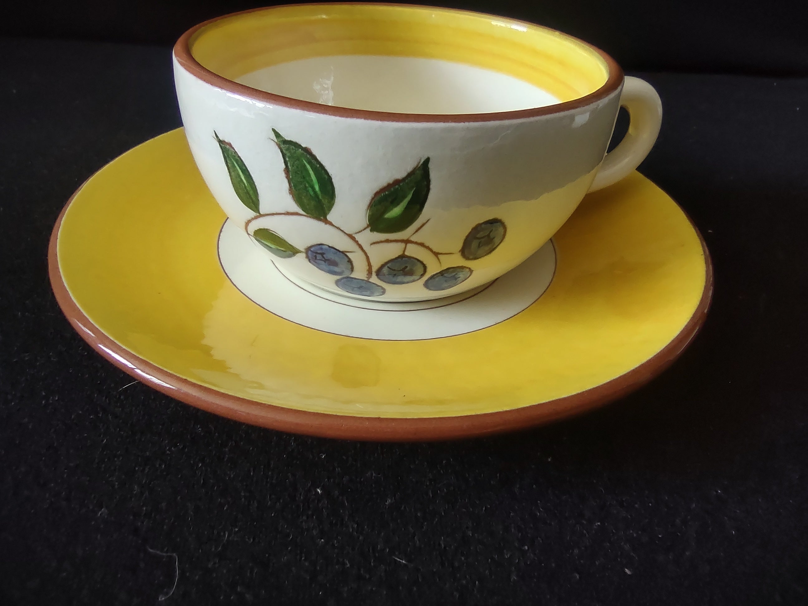 Vintage Stangl Pottery Blueberry Cup Saucer Set Trenton NJ [6722]
