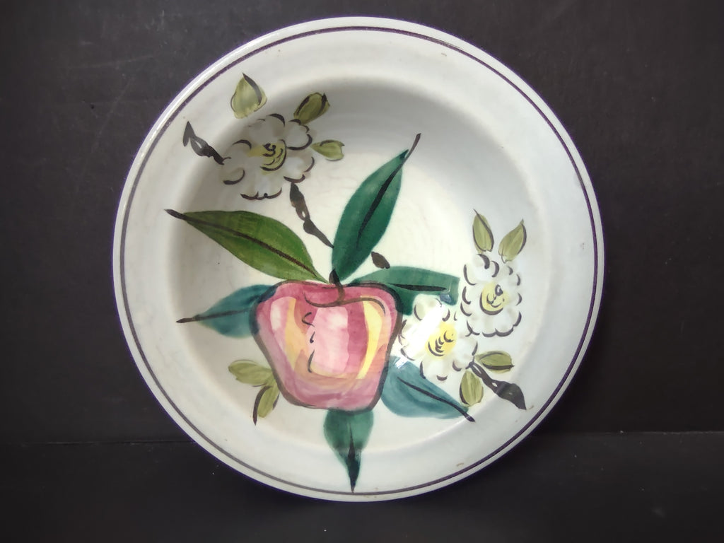 Vintage Red Wing Apple & Floral Hand-Painted Berry Bowl 6" [6732]