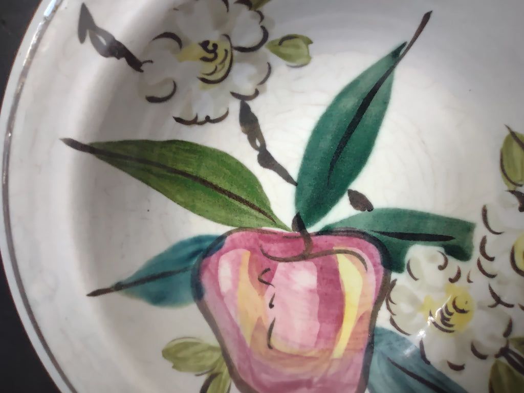 Vintage Red Wing Apple & Floral Hand-Painted Berry Bowl 6" [6732]