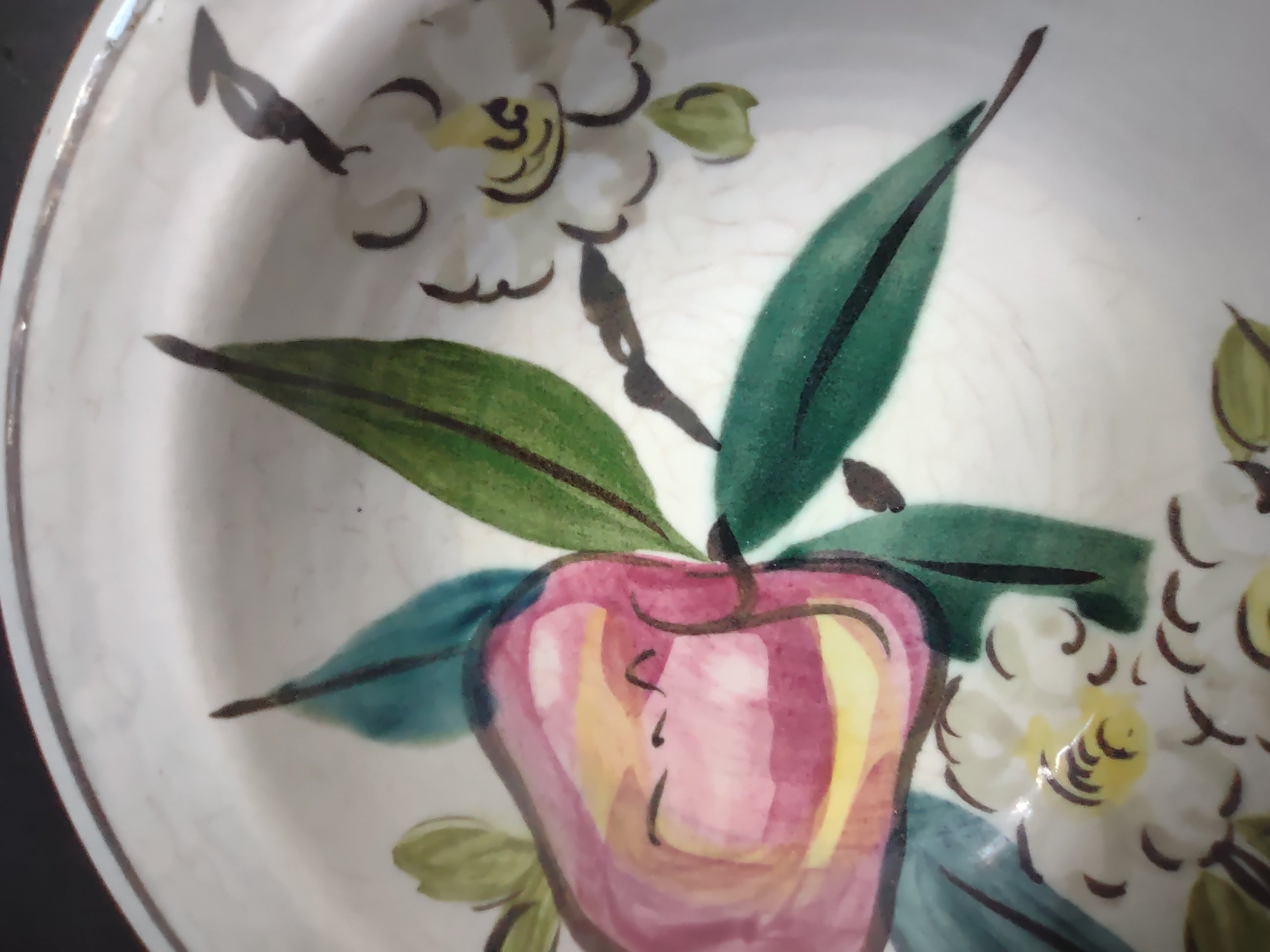 Vintage Red Wing Apple & Floral Hand-Painted Berry Bowl 6" [6732]